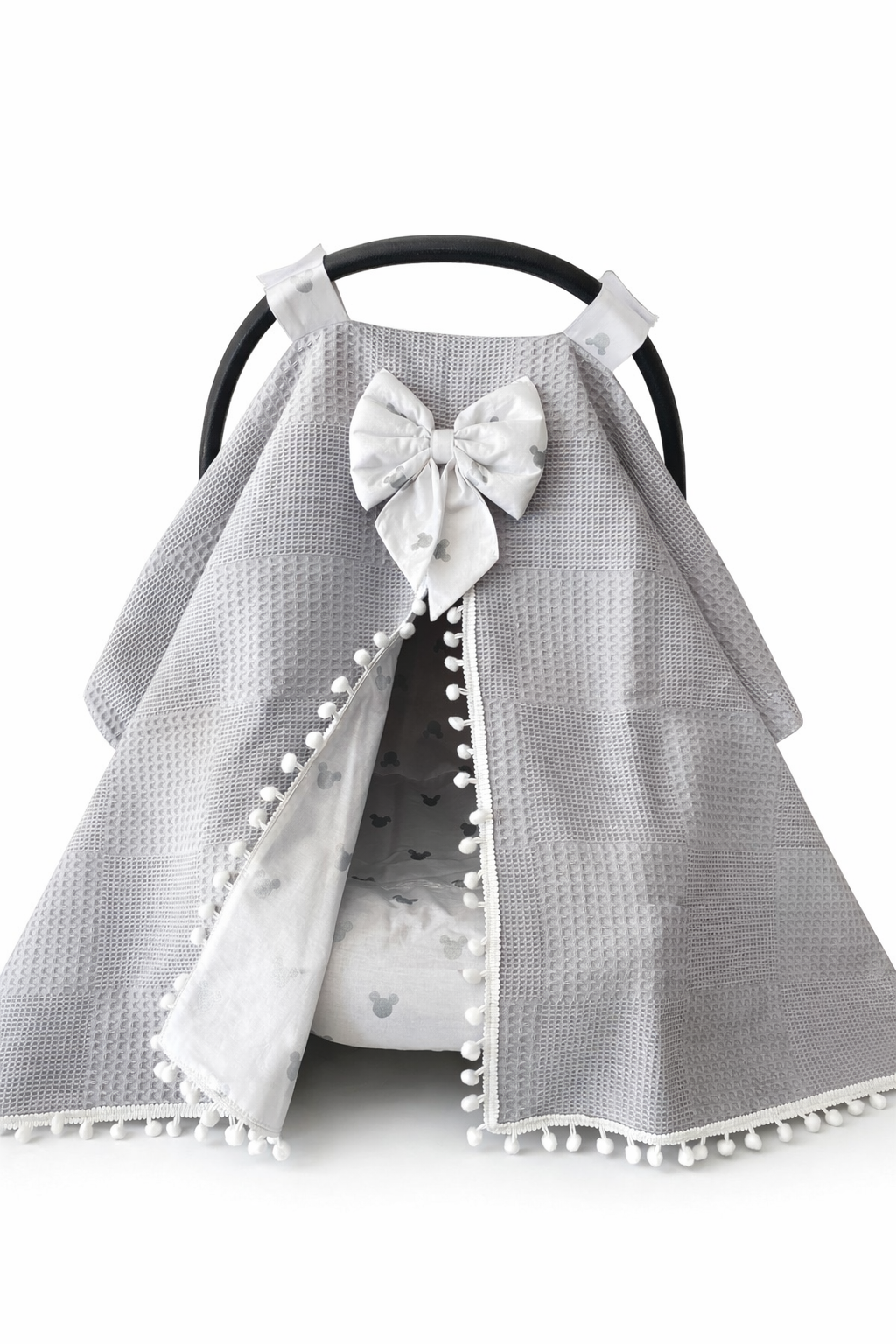 Jaju Baby Gri Wafle Pike ve Micky Kumaş Puset Örtüsü ve Çarşafı