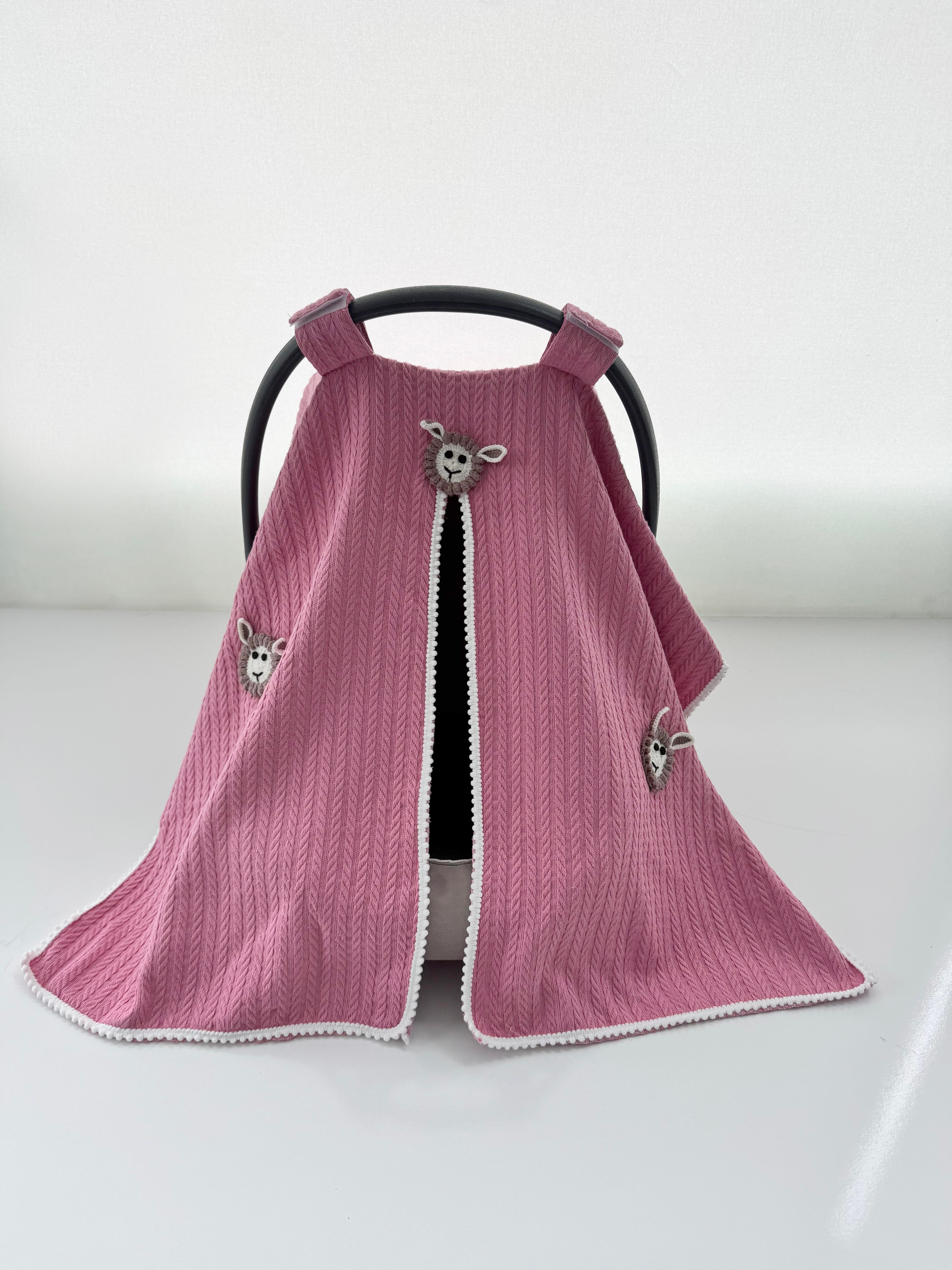 Jaju Baby Gül kurusu Örgü Kumaş Organik Kuzu Tasarım Puset Örtüsü