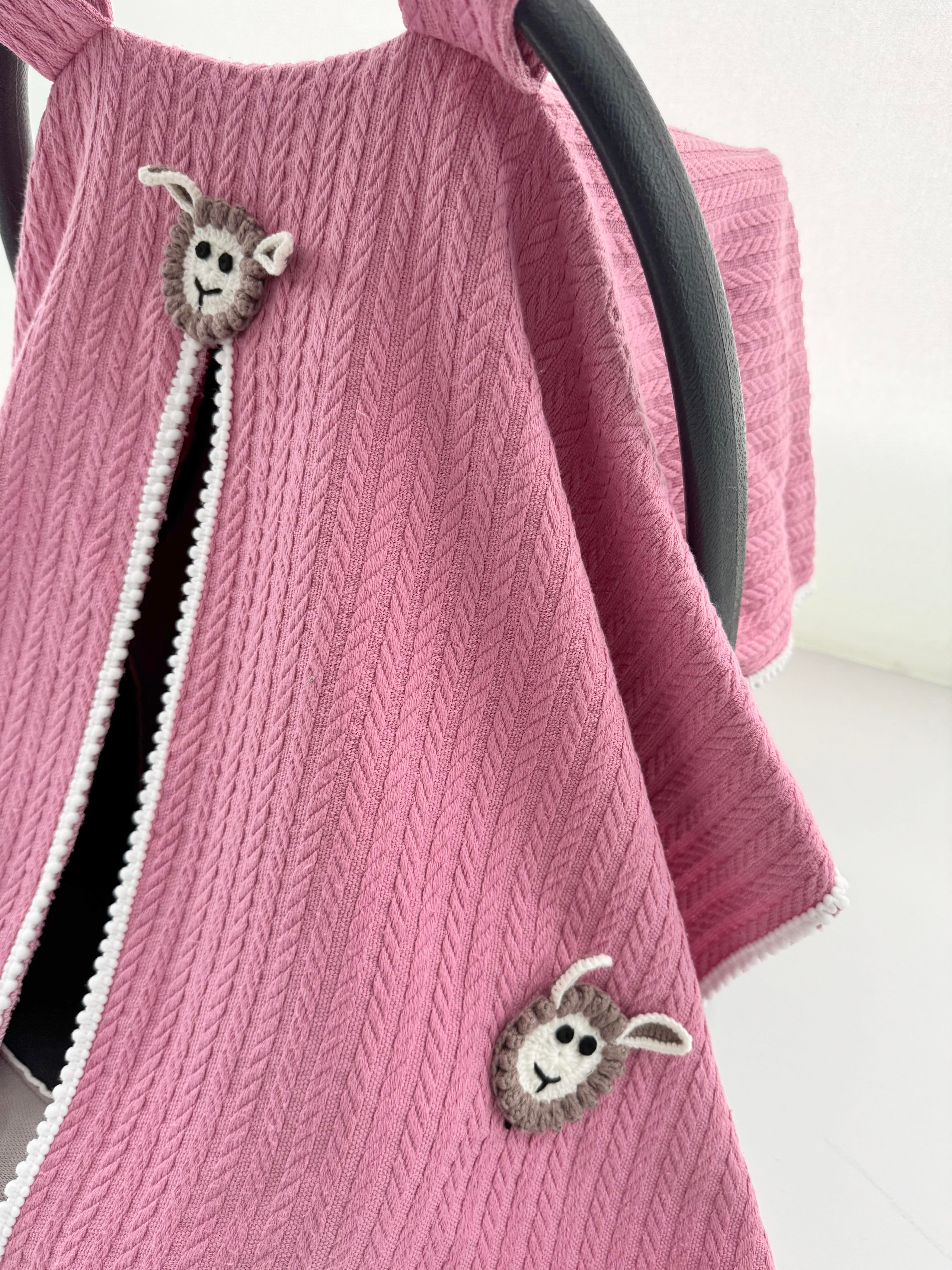 Jaju Baby Gül kurusu Örgü Kumaş Organik Kuzu Tasarım Puset Örtüsü