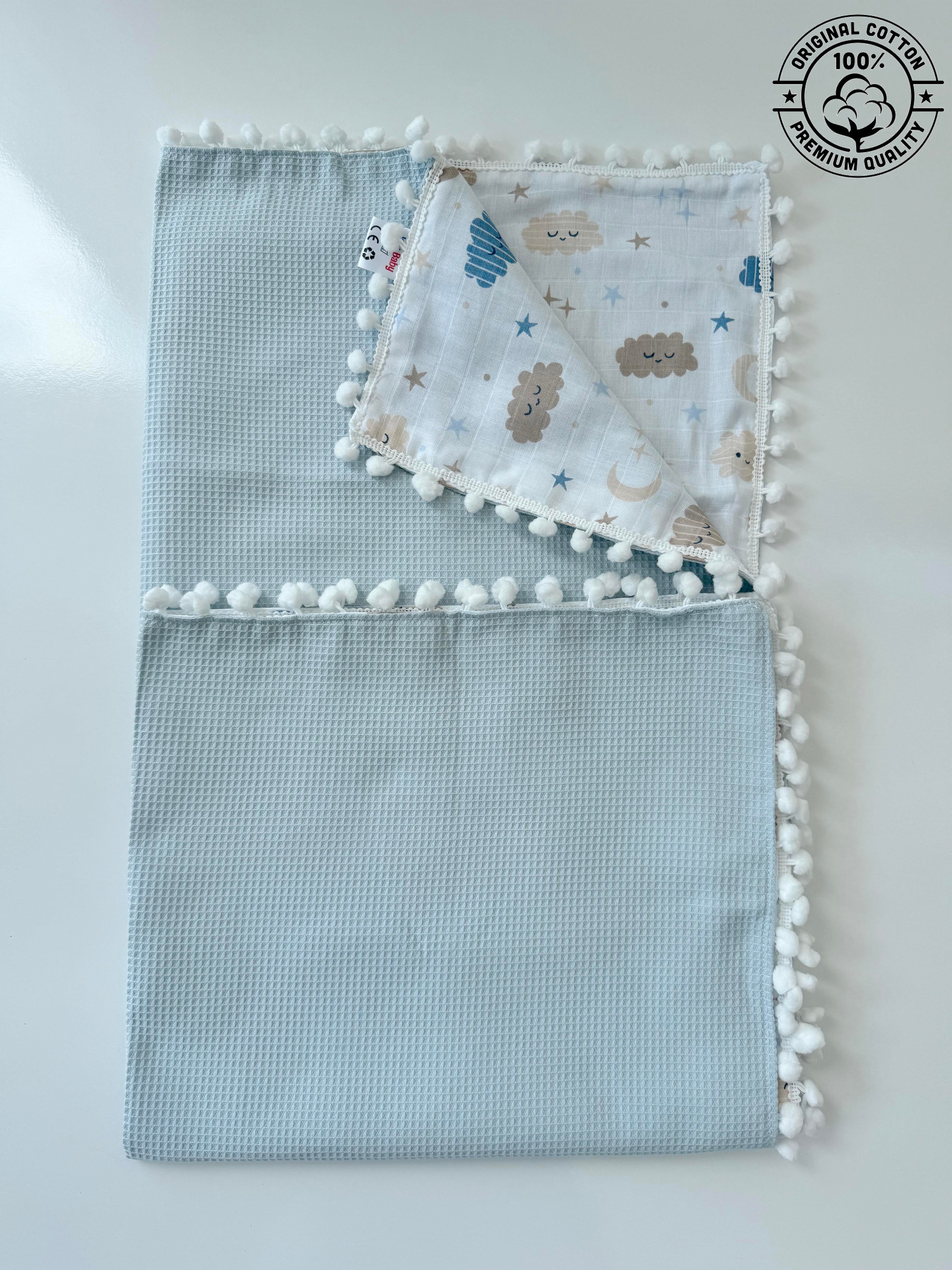 Jaju Baby Hardal Örgü Kumaş ve Müslin Kumaş Ponponlu Pike 