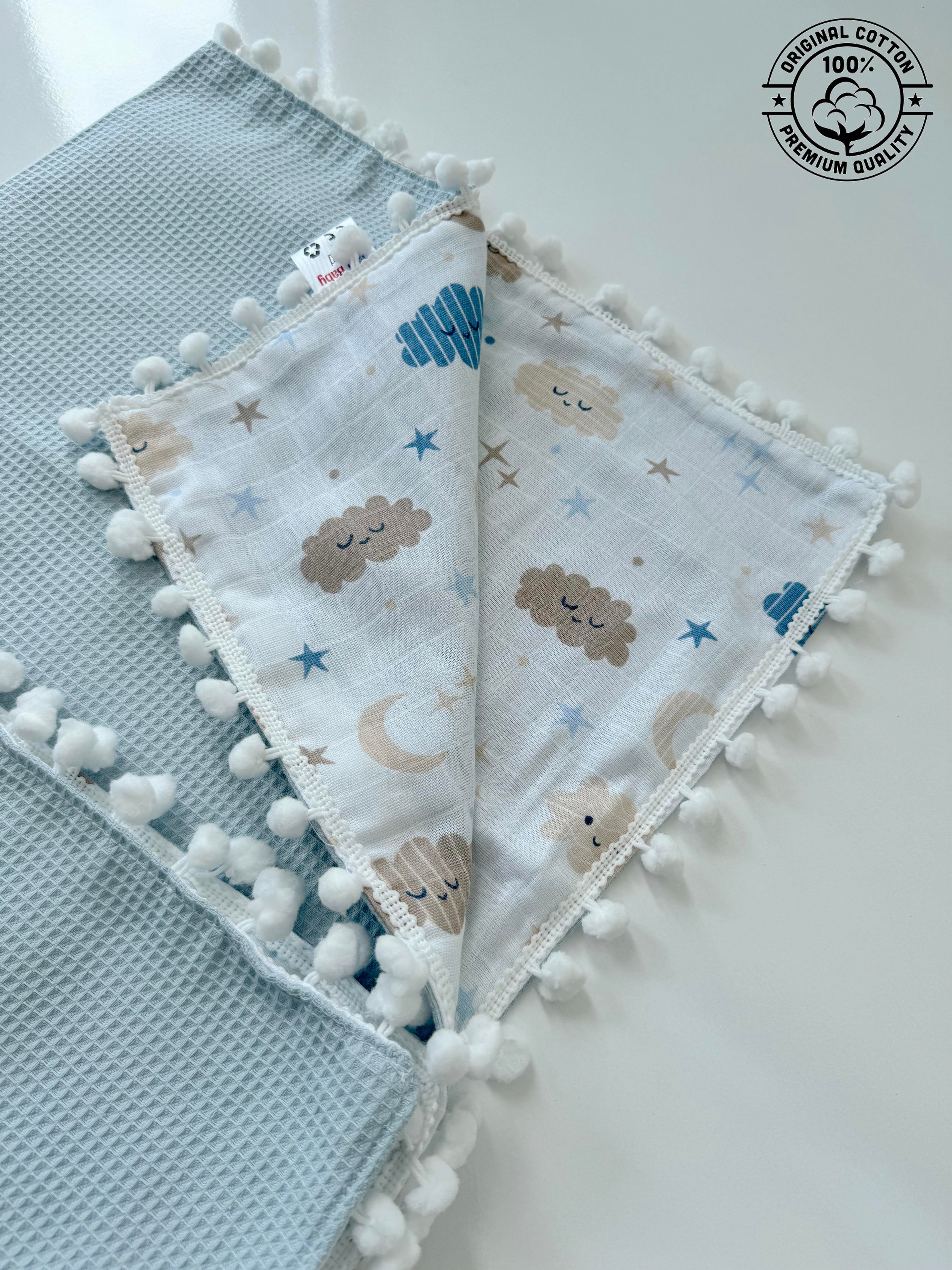 Jaju Baby Hardal Örgü Kumaş ve Müslin Kumaş Ponponlu Pike 