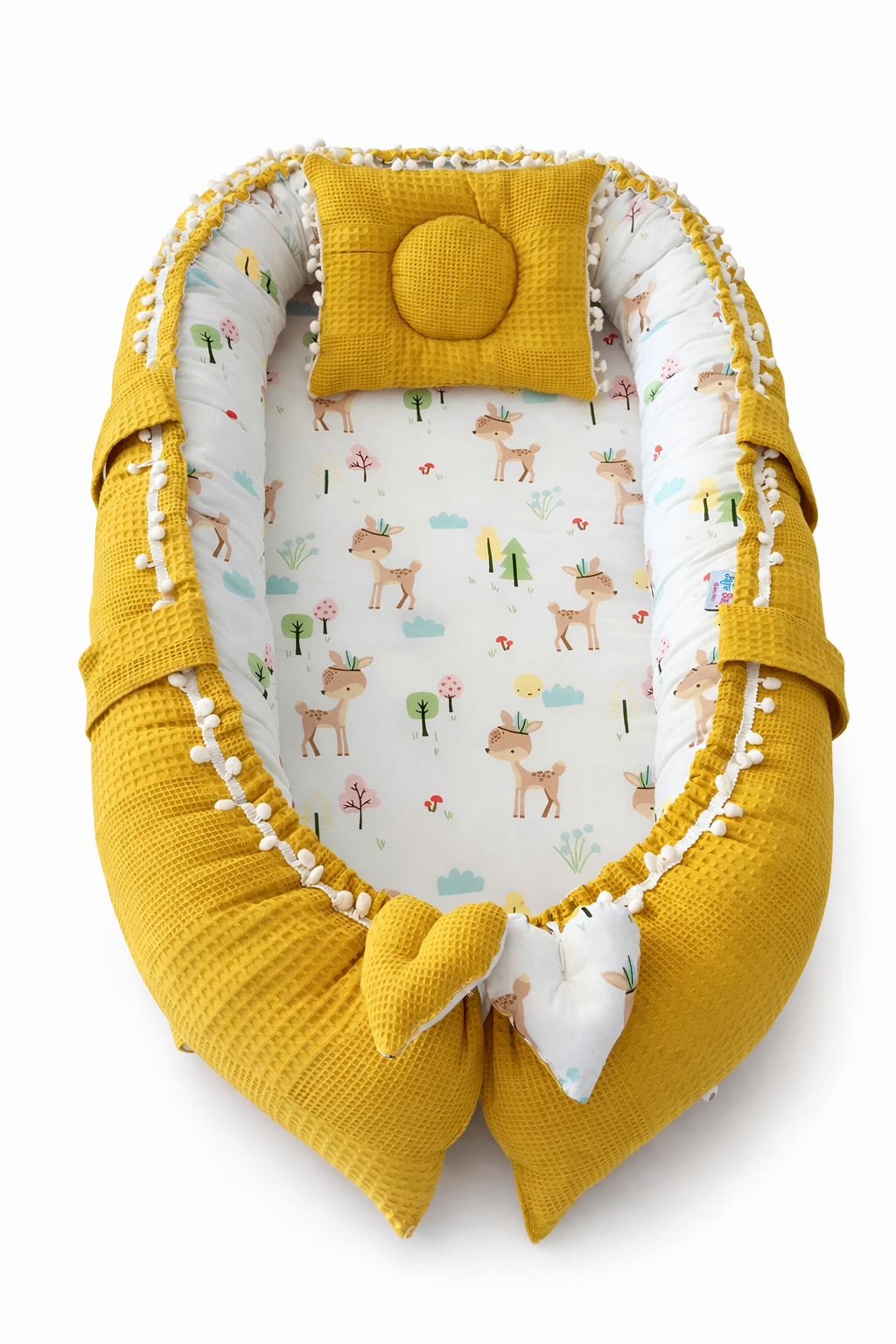 Jaju Baby Hardal Waffle Pike Kumaş Ceylan Tasarım Ponponlu Babynest