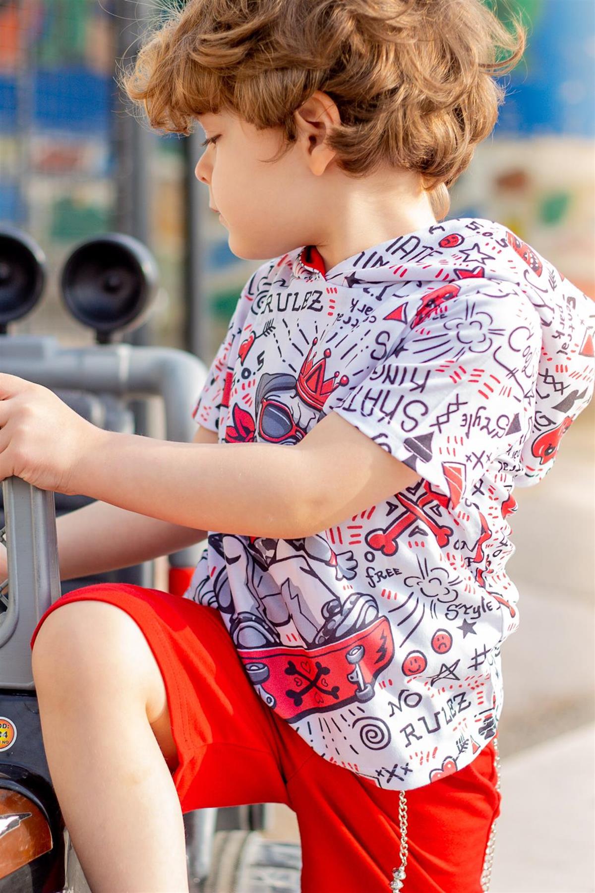 Jaju Baby Hilal Akıncı Kids 4-14 Yaş Erkek Çocuk Gözlüklü Köpek Baskılı Kapüşonlu T-Shirt Ve Şort Takım