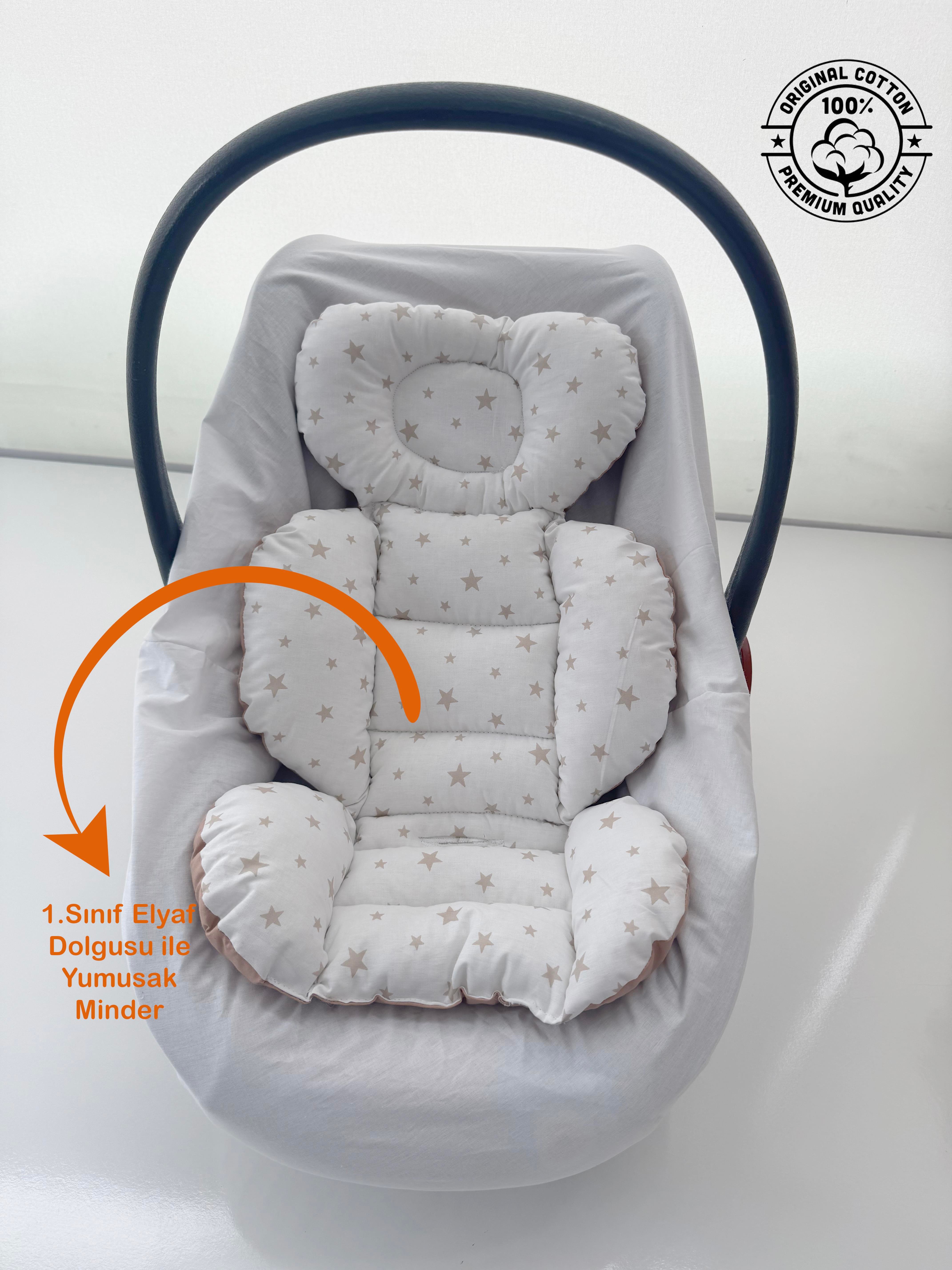 Jaju Baby Kahve Yıldız Desenli Oto Koltuğu Minderi - Puset Minderi