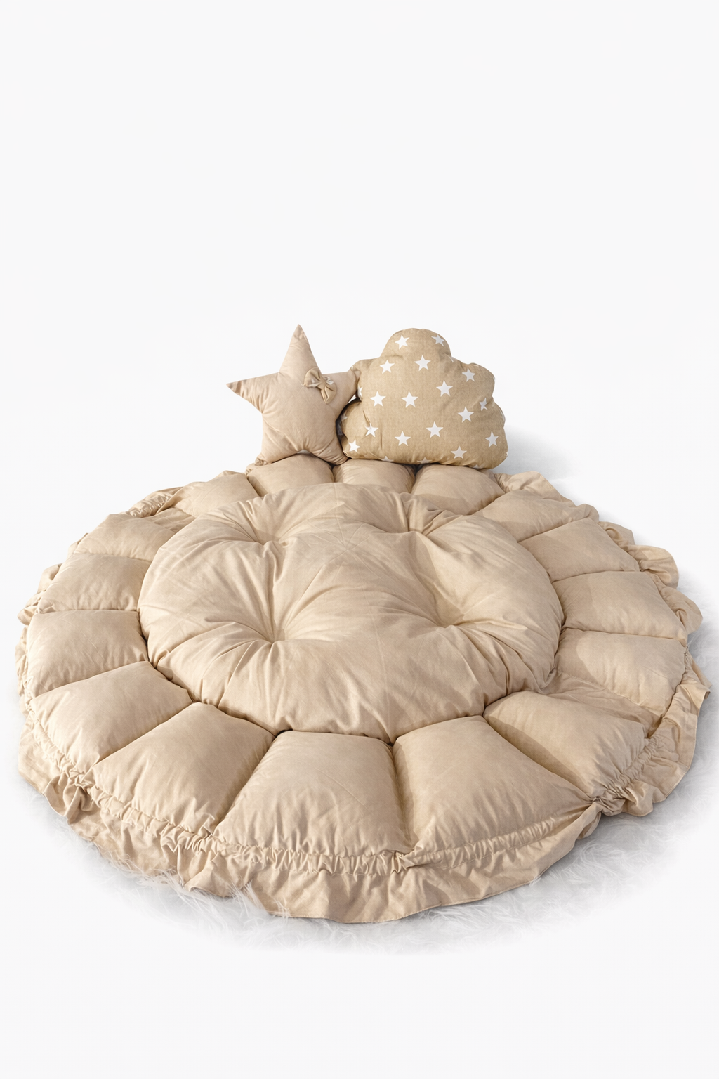 Jaju Baby Kahve Yıldızlı Açılır - Kapanır Oyun Minderi Cibinlik Aparatlı Babynest