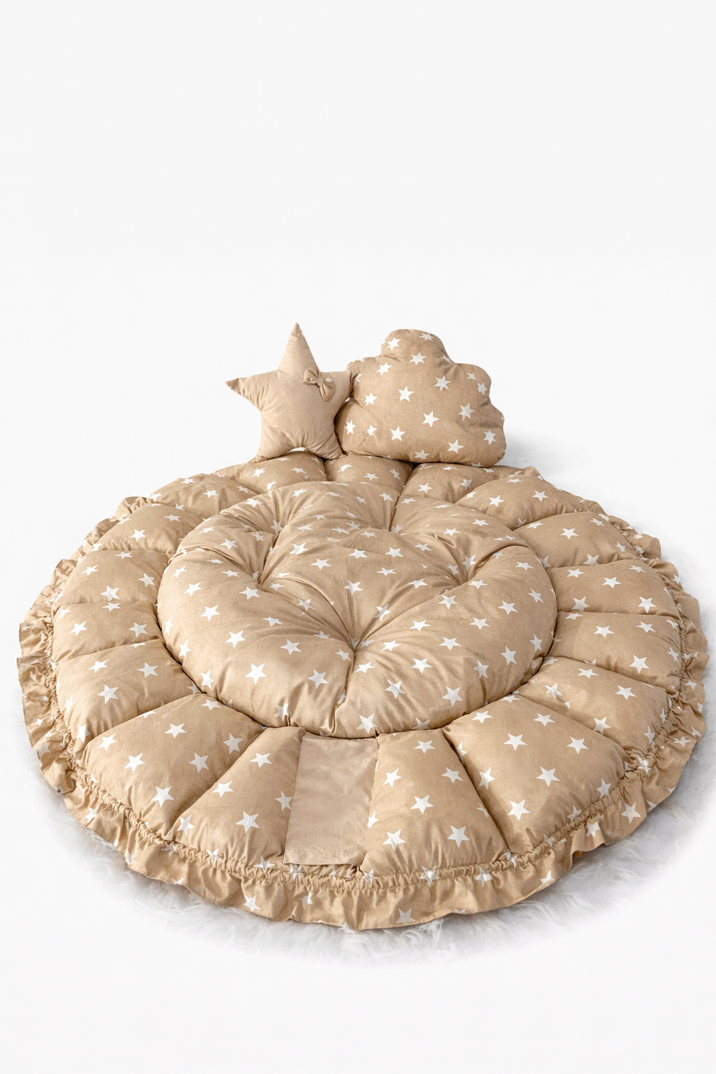 Jaju Baby Kahve Yıldızlı Açılır - Kapanır Oyun Minderi Cibinlik Aparatlı Babynest