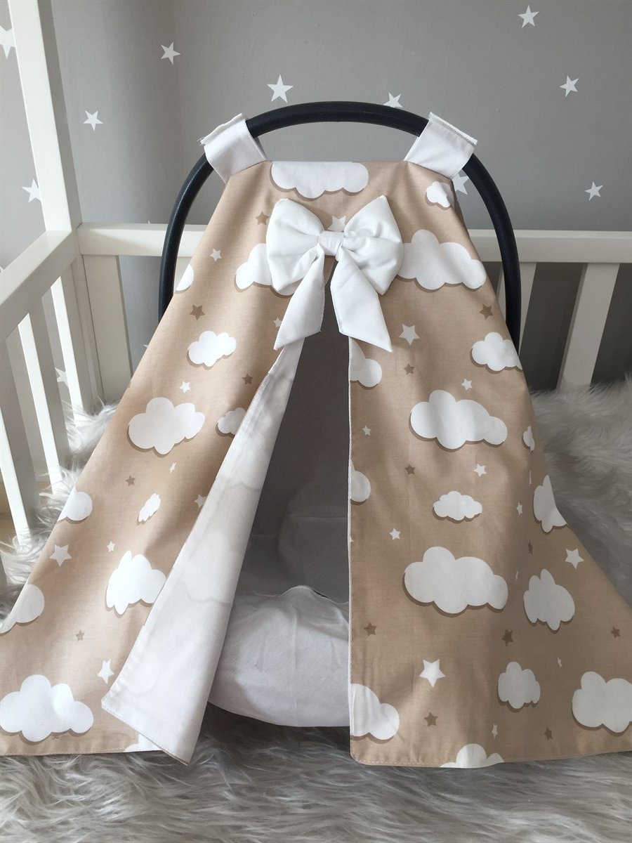 Jaju Baby Kahverengi Bulut Desenli Puset Örtüsü ve İç Çarşafı