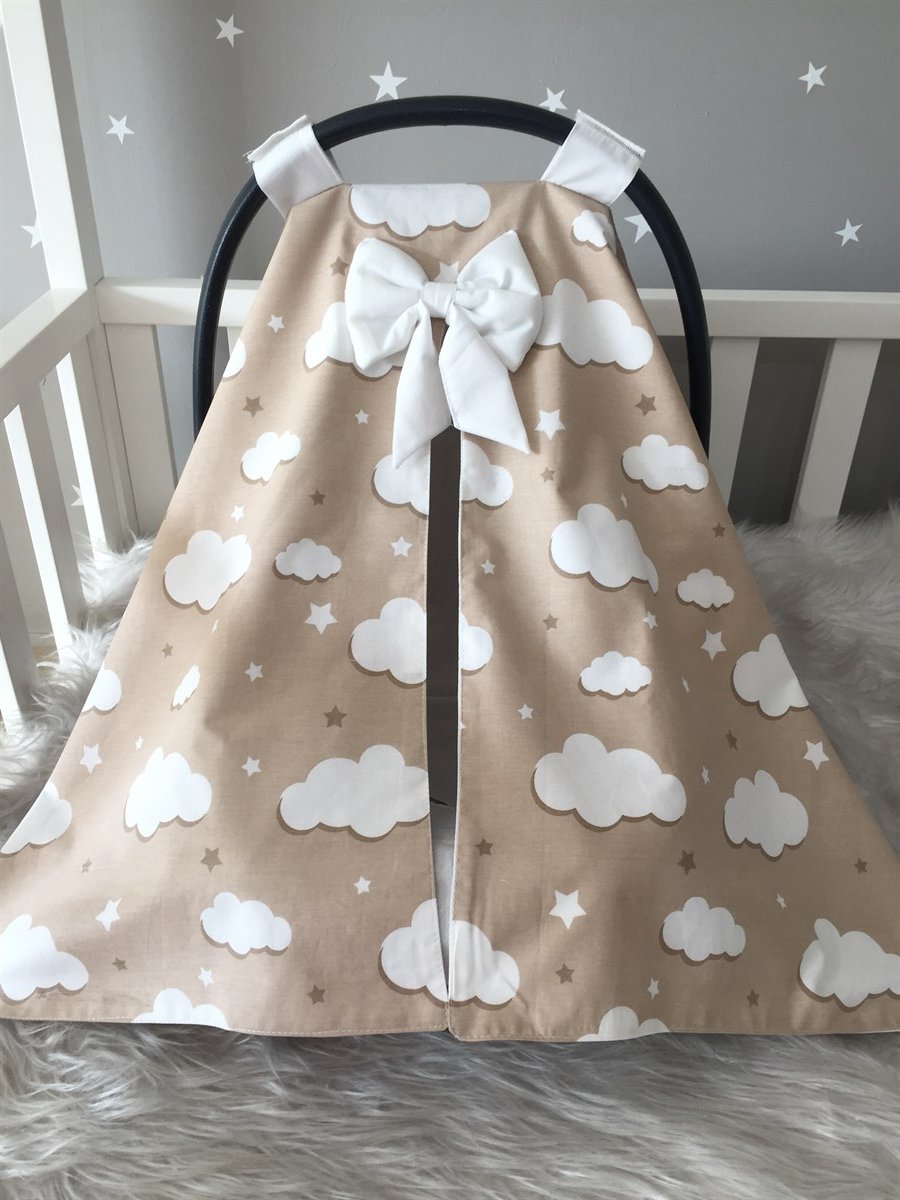 Jaju Baby Kahverengi Bulut Desenli Puset Örtüsü ve İç Çarşafı