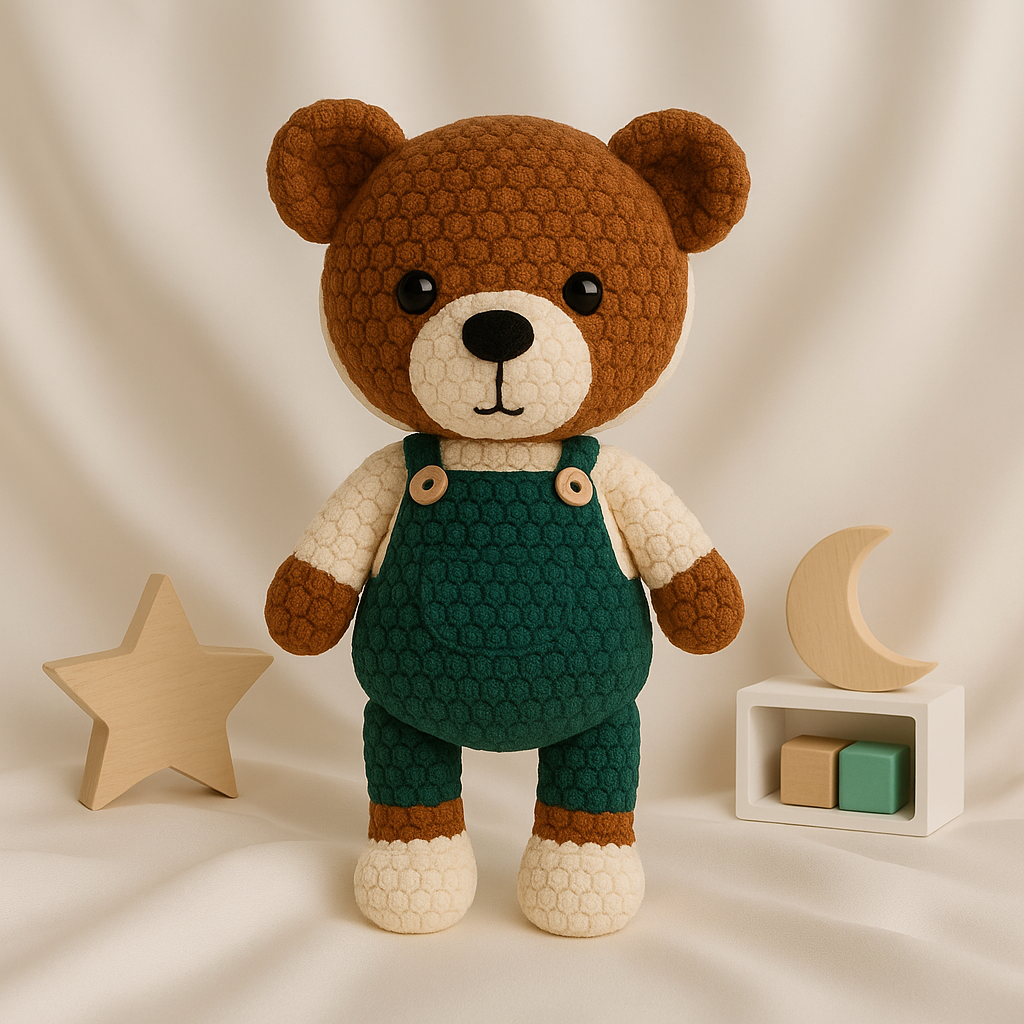 Jaju Baby Kahverengi Sevimli Ayıcık Amigurumi Kıyafetli Oyuncak 40 cm