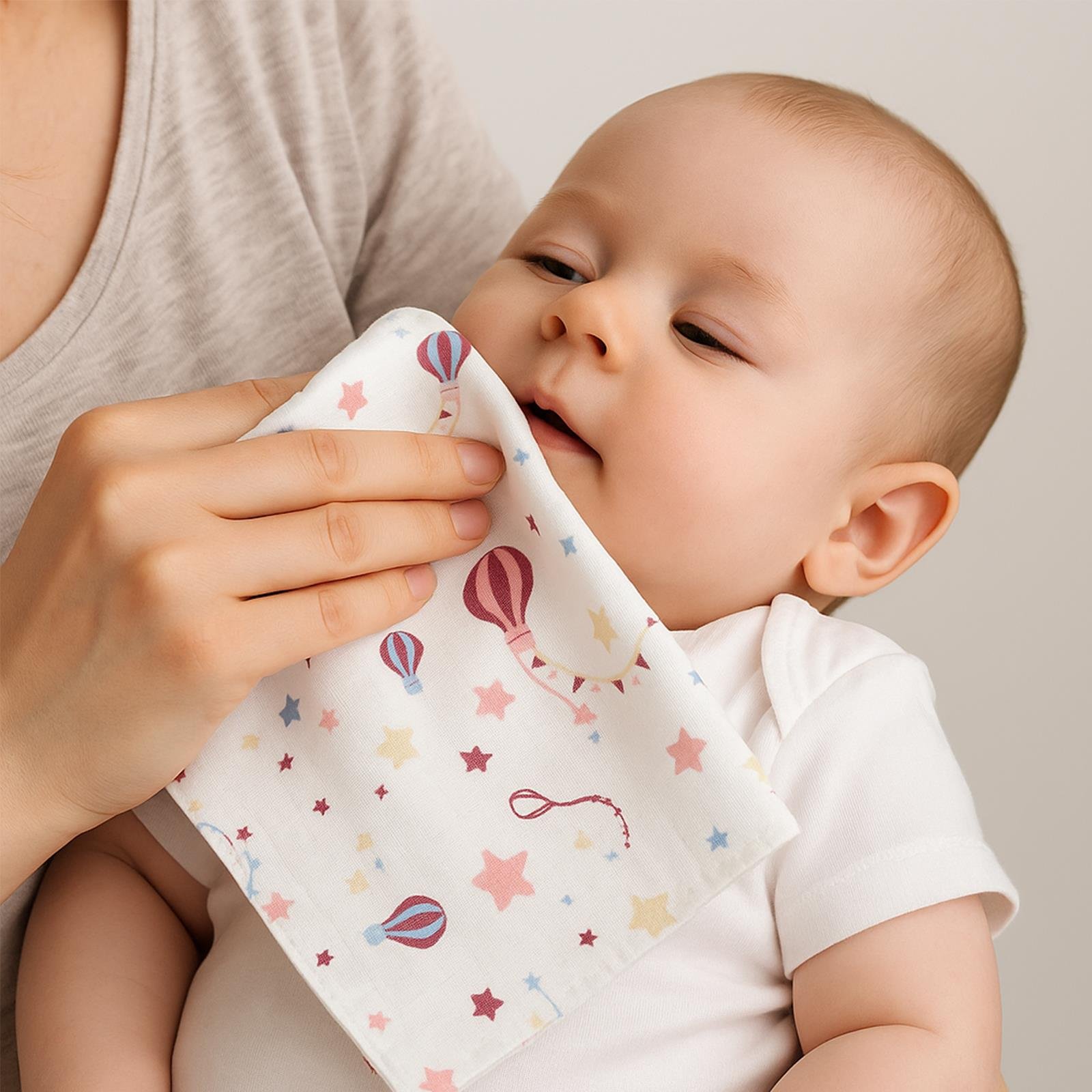 Jaju Baby Kaktüs Desenli Çift Taraflı Müslin Battaniye Mendil ve Yastık 6 Parça Set