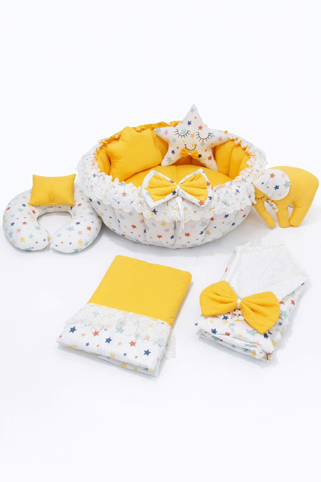 Jaju Baby Karışık Yıldızlı Sarı Tasarım Oyun Minderi 7 Parça Babynest Set