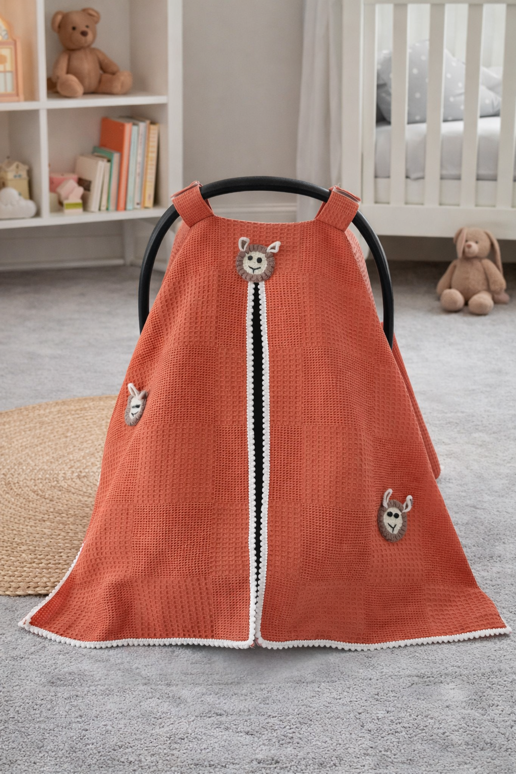 Jaju Baby Kiremit Waffle Kumaş Organik Kuzu Tasarım Puset Örtüsü