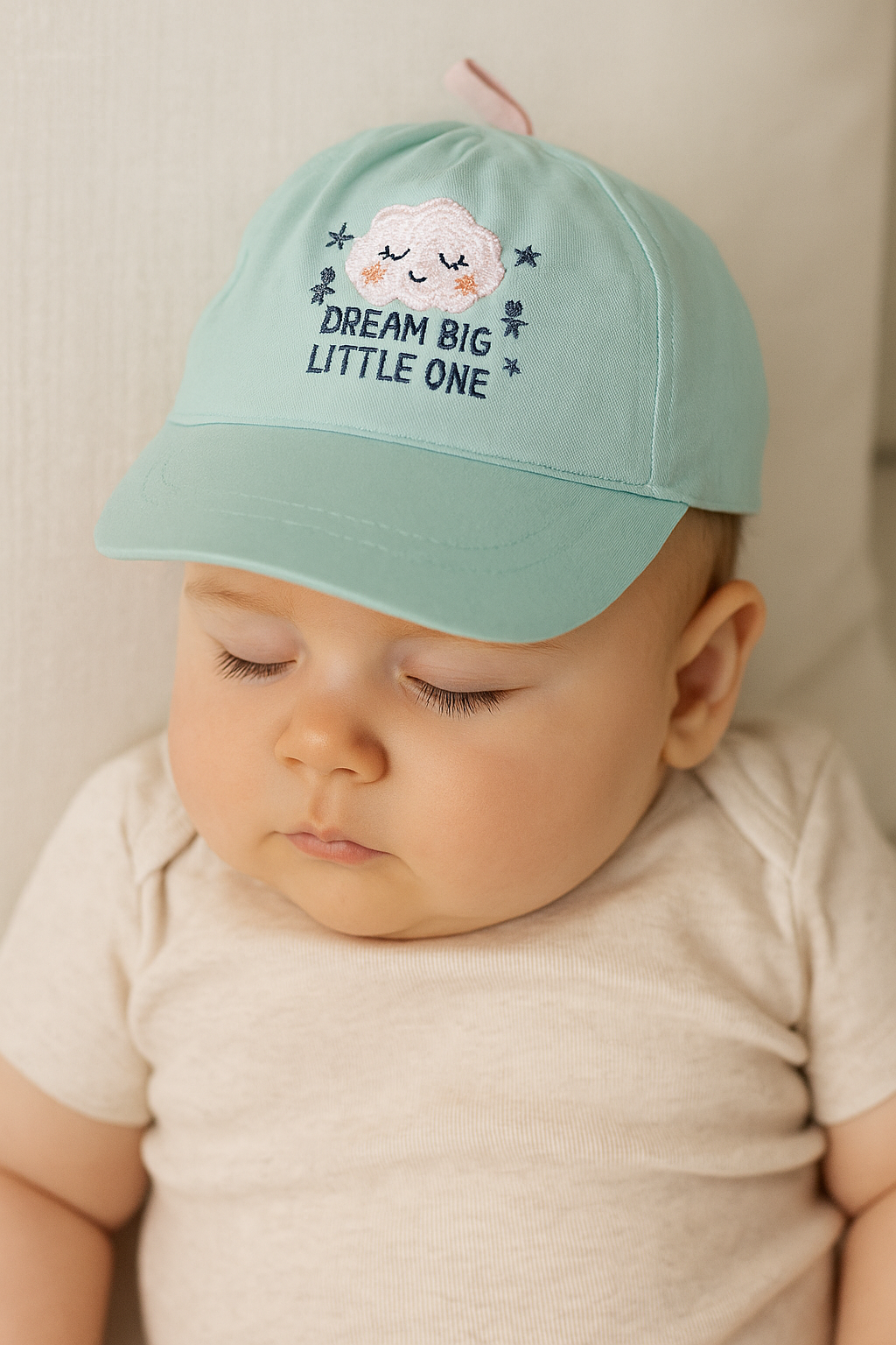 Jaju Baby Kitti 0-18 Ay Mint Yazı Desenli Bebek Şapka