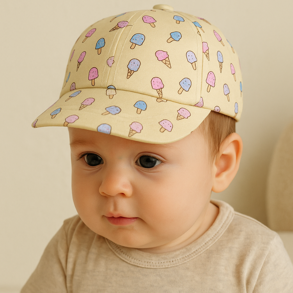 Jaju Baby Kitti 0-18 Ay Sarı Renkli Dondurma Desenli Bebek Şapka