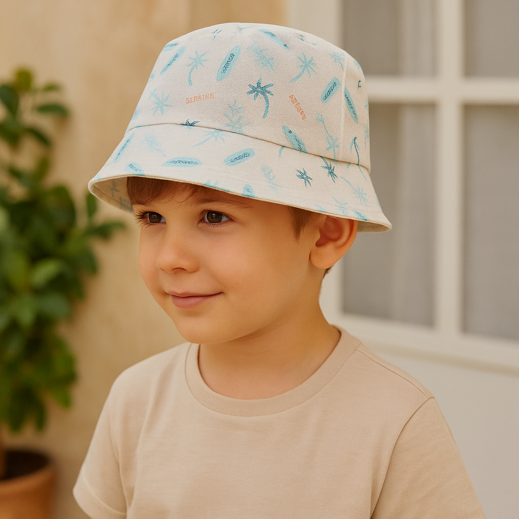 Jaju Baby Kitti 4-8 Yaş Bej Palmiye Desenli Çocuk Fötr Şapka