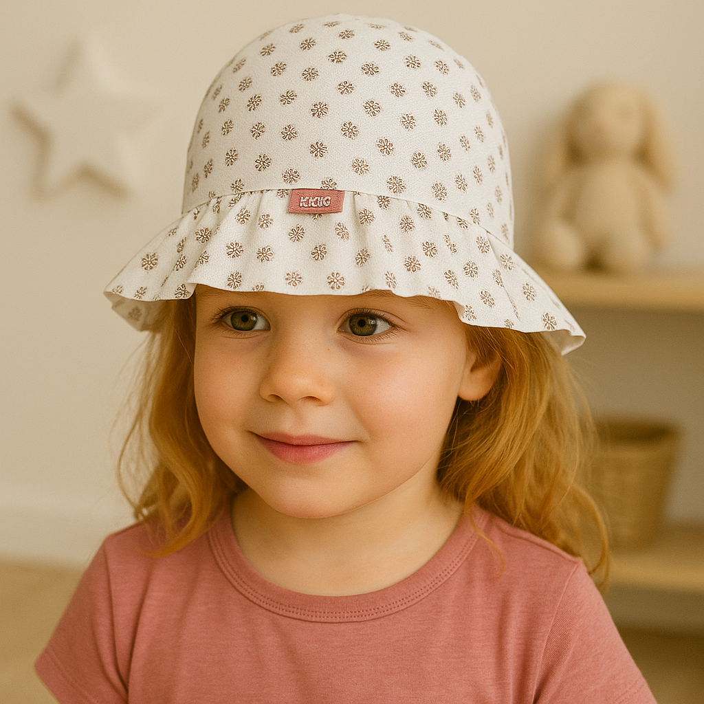 Jaju Baby Kitti 4-8 Yaş Beyaz Papatya Desenli Çocuk Fötr Şapka