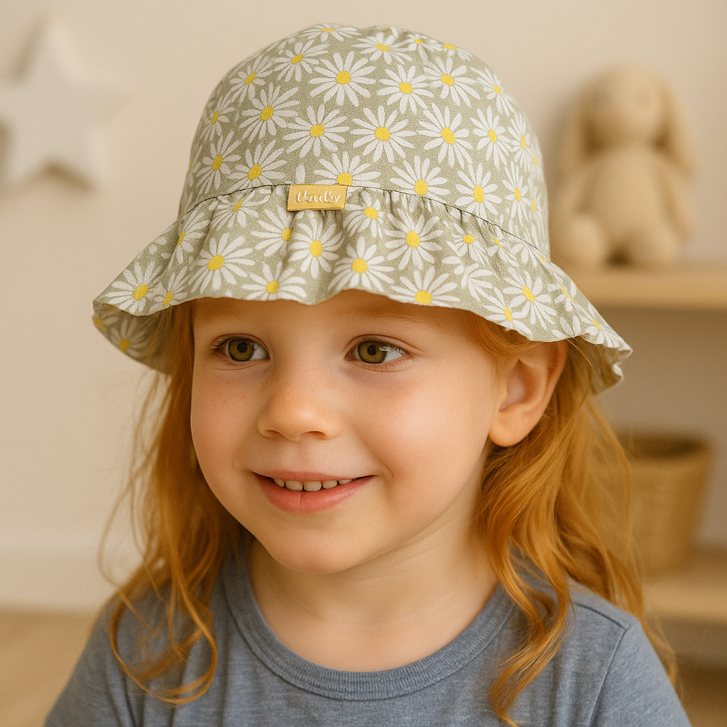Jaju Baby Kitti 4-8 Yaş Yeşil Papatya Desenli Çocuk Fötr Şapka