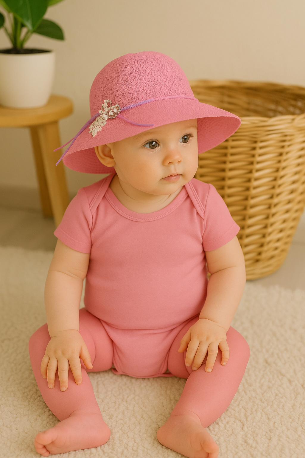 Jaju Baby Kız Bebek 0-18 Ay Pembe  Merserize  Fötr Şapka