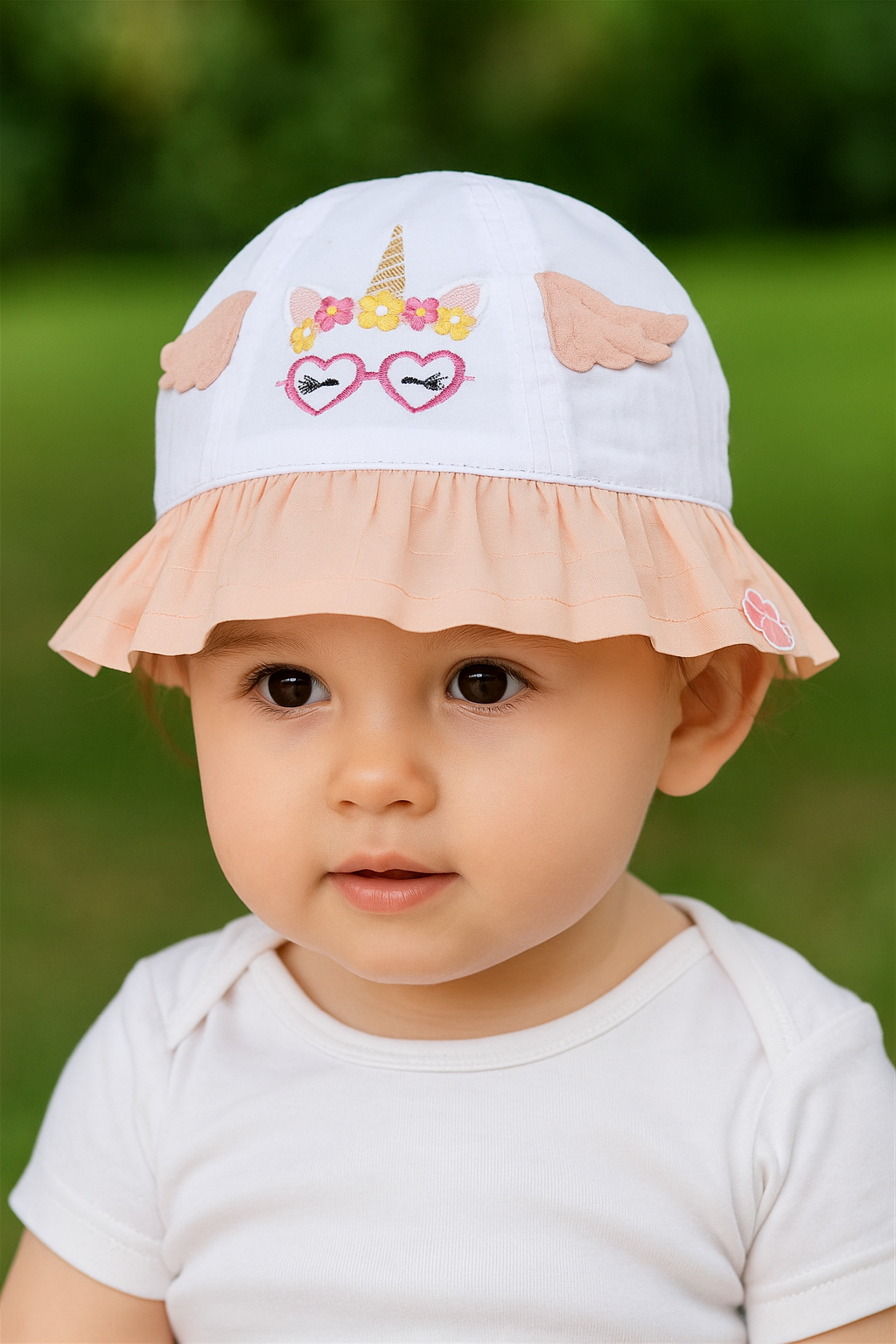 Jaju Baby Kız Bebek 1-3 Yaş Pudra Beyaz  Renk  Kanatlı  Fötr Şapka