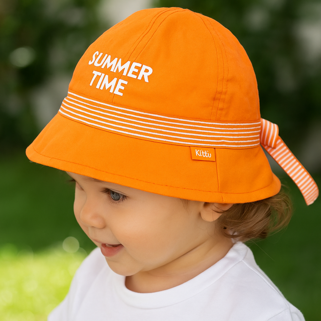 Jaju Baby Kız Bebek 1-3 Yaş Turuncu Renk Büyük Fiyonk Detaylı Fötr Şapka