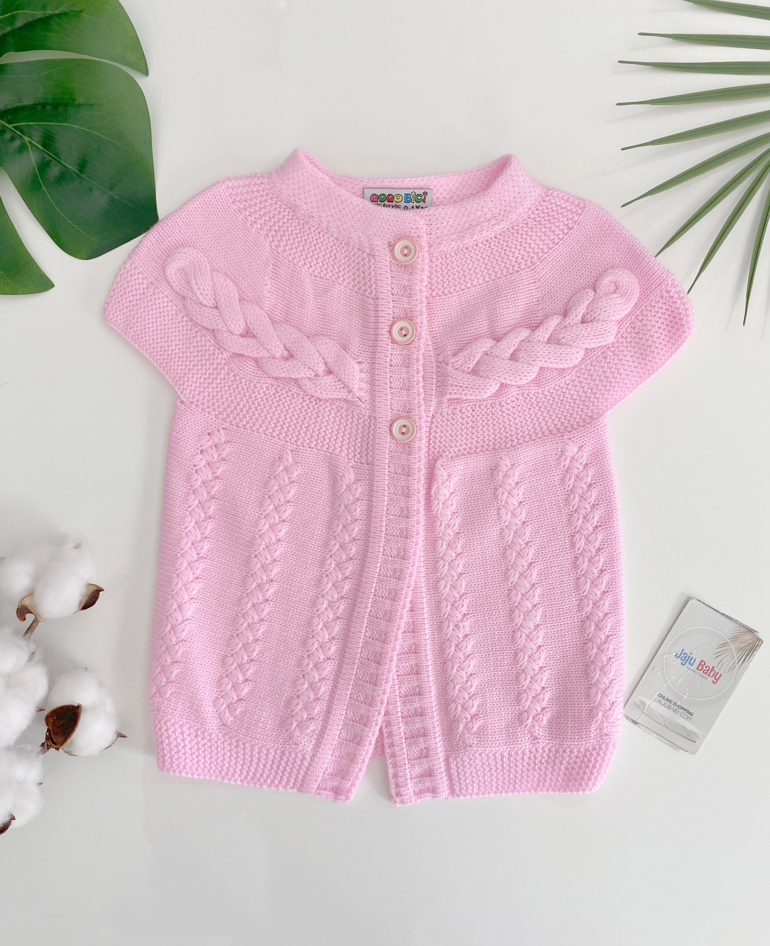 Jaju Baby Kız Bebek Pembe Renk Desenli Düğmeli Triko Örgü Yelek