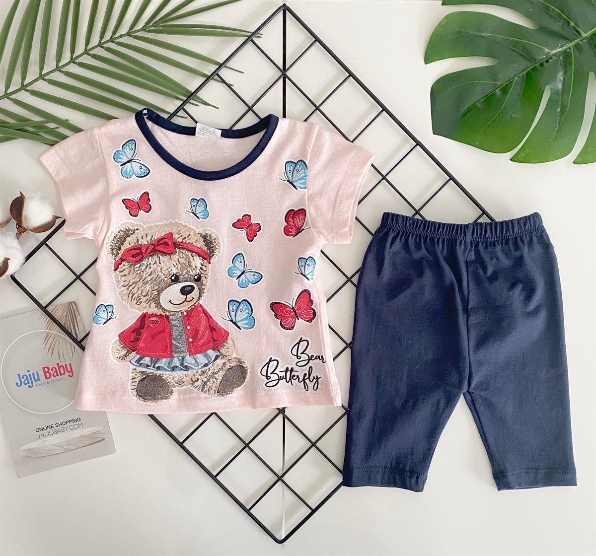 Jaju Baby Kız Bebek Somon Bear Butterfly Alt Üst Takım