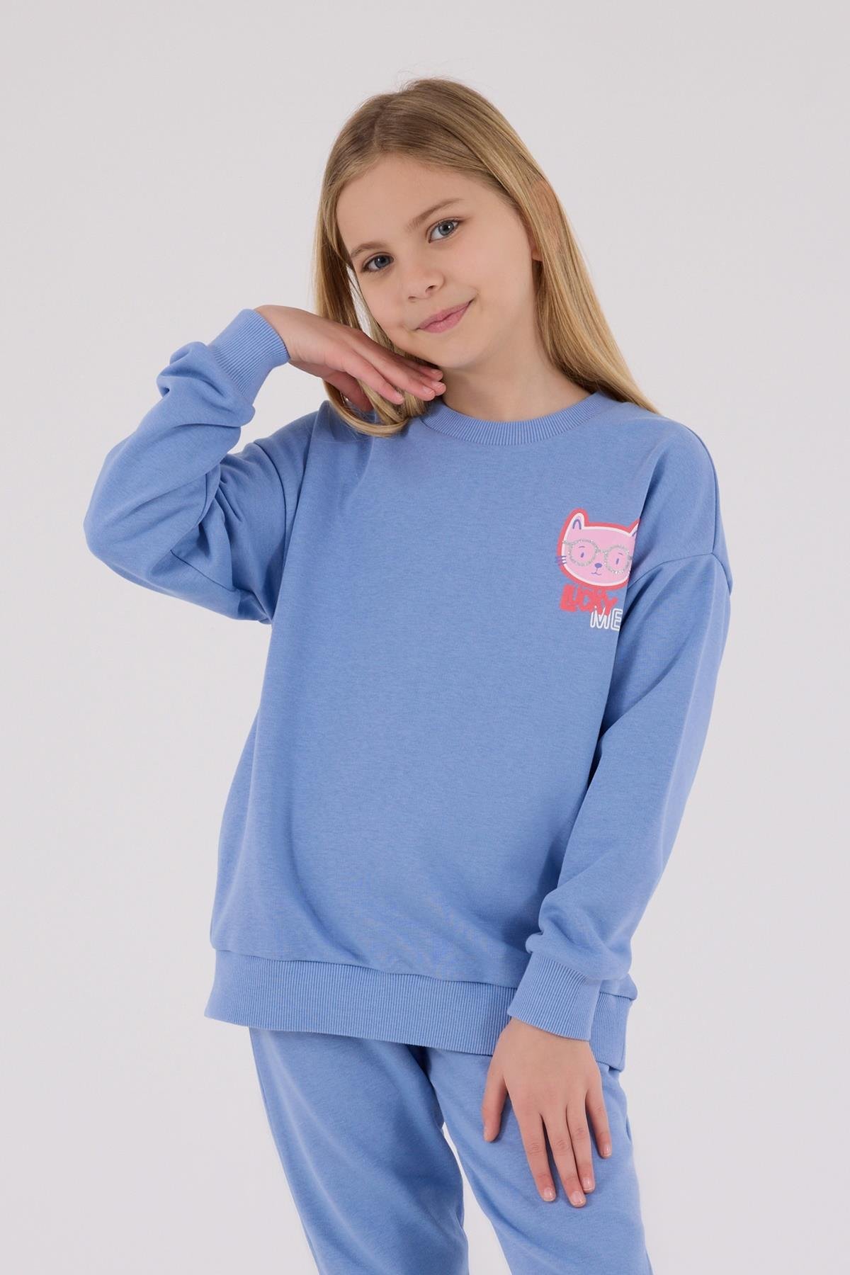 Jaju Baby Kız Çocuk    AÇIK İNDİGO - Üç İplik - Eşofman Takımı RP3695 - V2