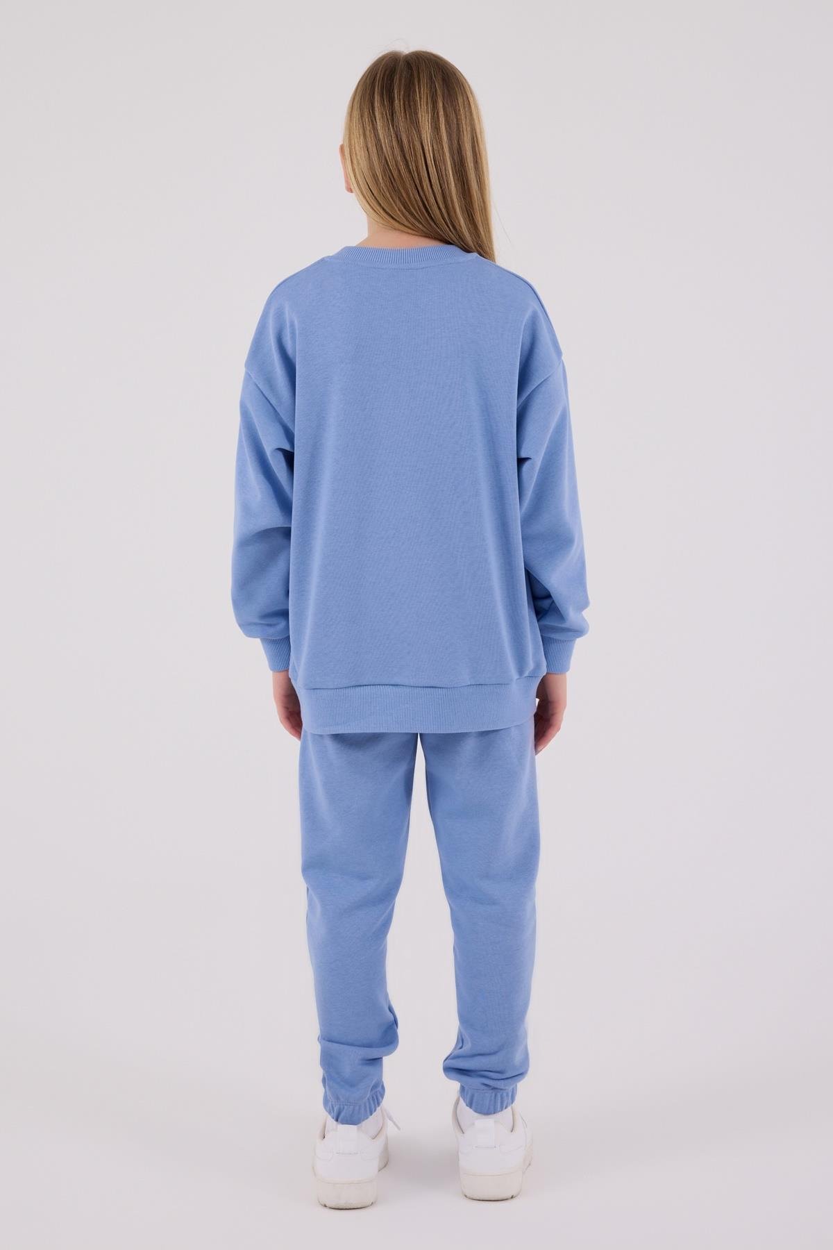 Jaju Baby Kız Çocuk    AÇIK İNDİGO - Üç İplik - Eşofman Takımı RP3695 - V2