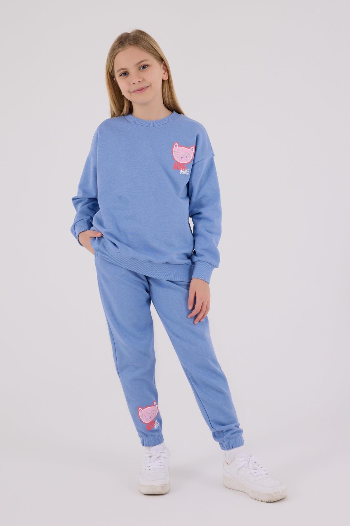 Jaju Baby Kız Çocuk    AÇIK İNDİGO - Üç İplik - Eşofman Takımı RP3695 - V2