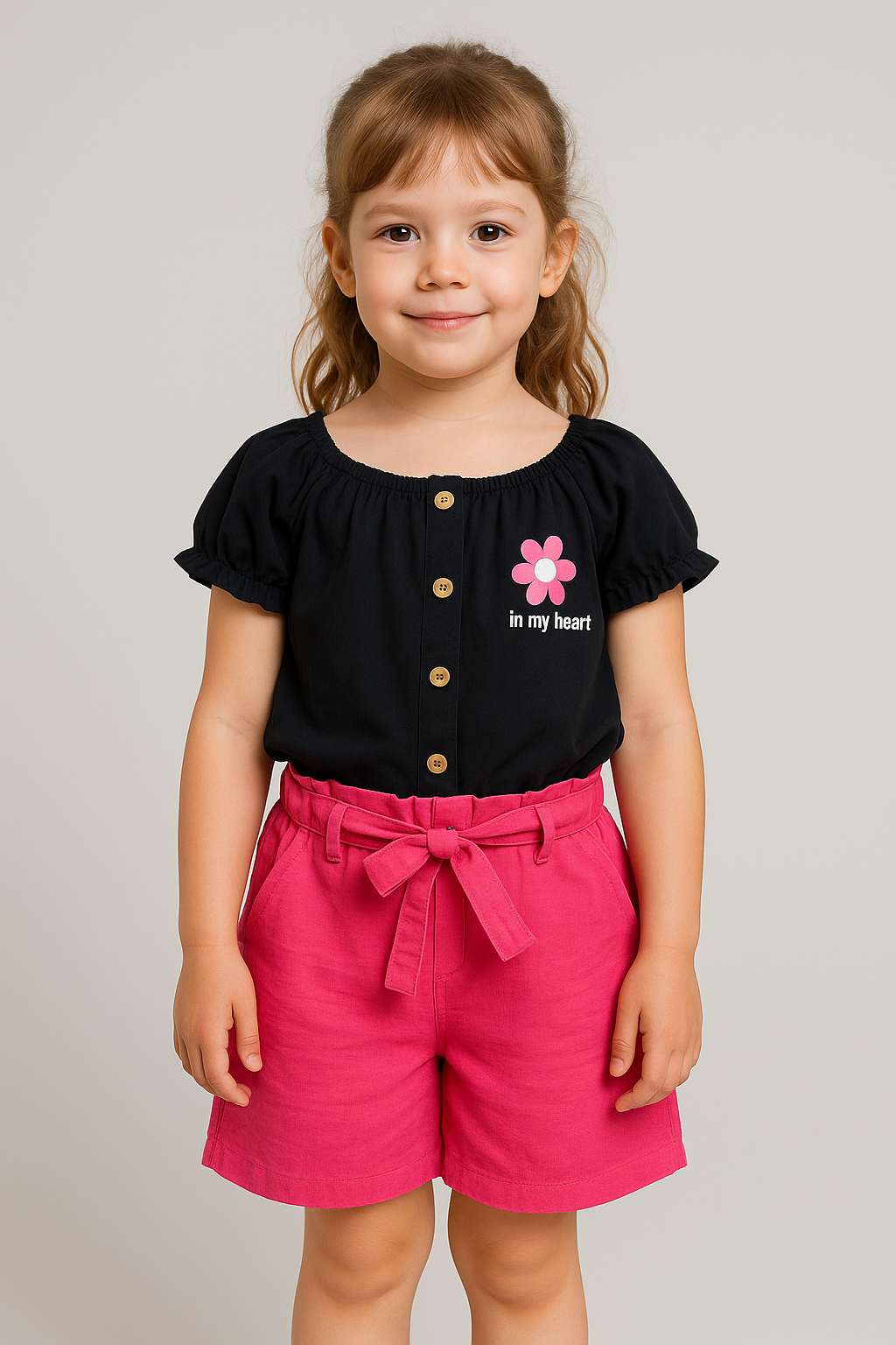 Jaju Baby Kız Çocuk Keten Şort&T-shirt Takım