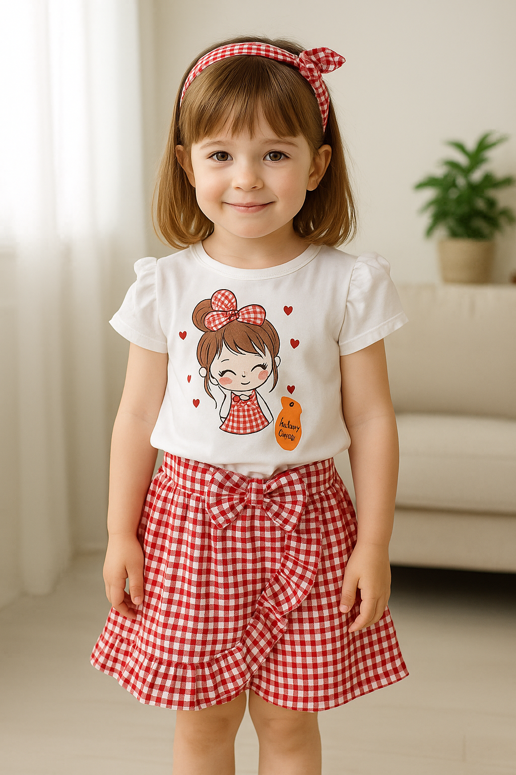 Jaju Baby Kız Çocuk Kırmızı Pitikare Şort Etek&T-shirt Takım