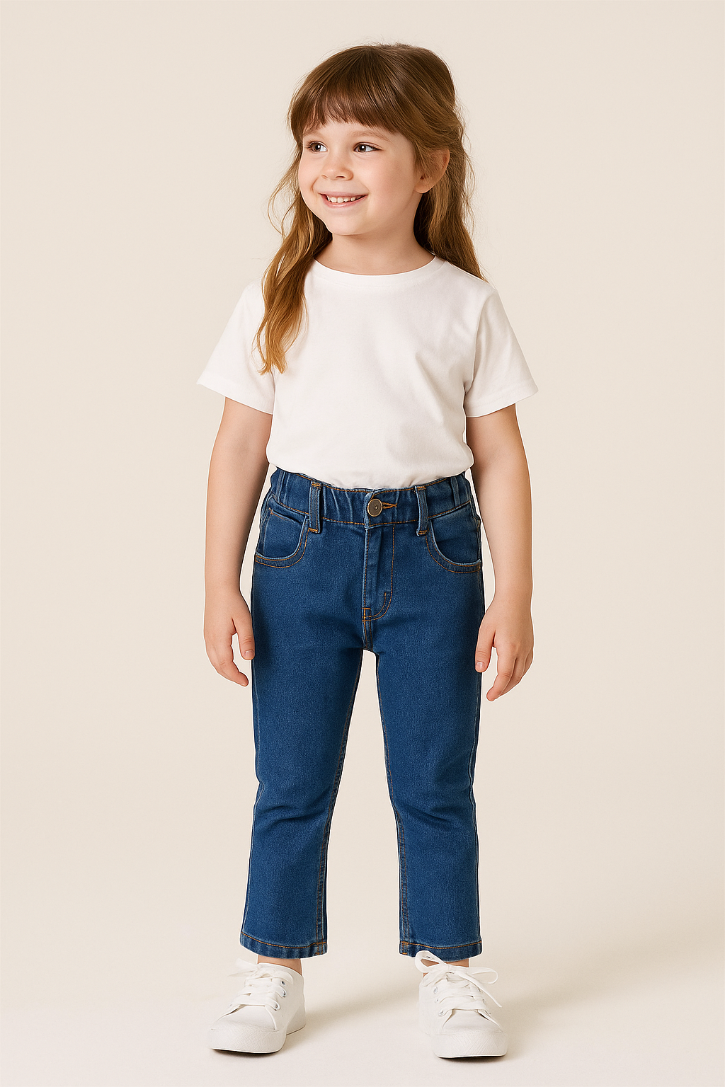 Jaju Baby Kız Çocuk Lacivert Beli Lastikli Jeans Pantolon