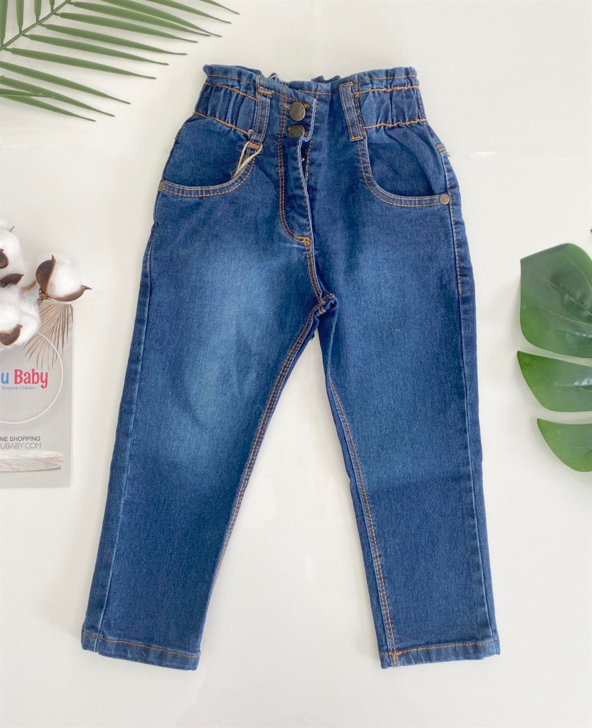 Jaju Baby Kız Çocuk Lacivert Beli Lastikli Jeans Pantolon