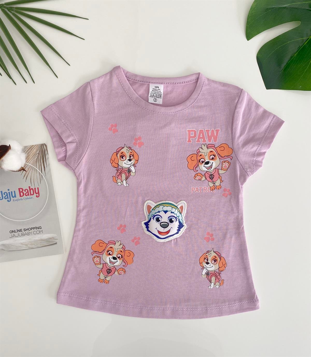 Jaju Baby Kız Çocuk Lila Renk Paw Sevimli Köpek Desenli T-Shirt
