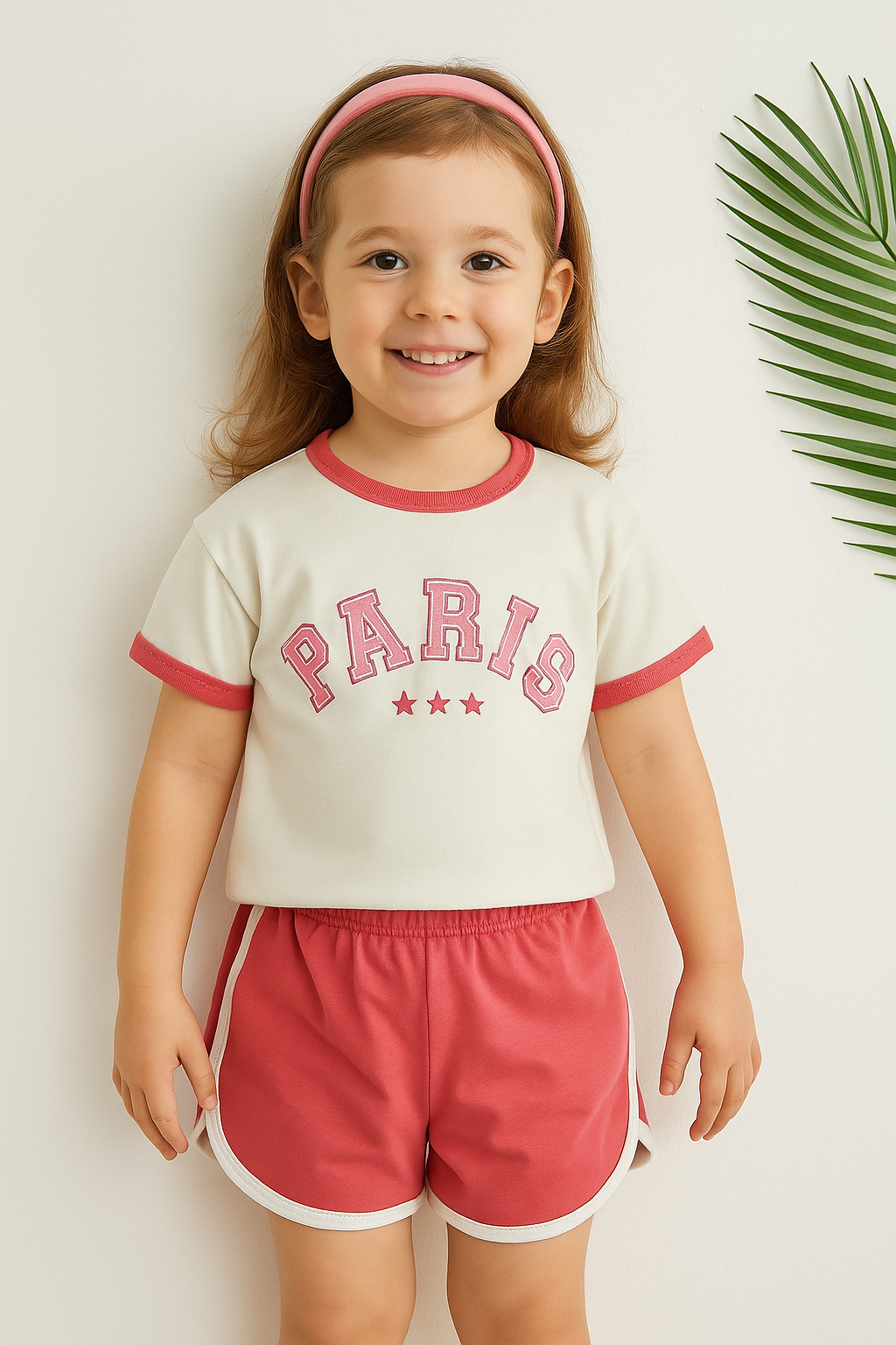 Jaju Baby Kız Çocuk Önü Paris Yazılı T-shirt Ve Biyeli Şort Takım