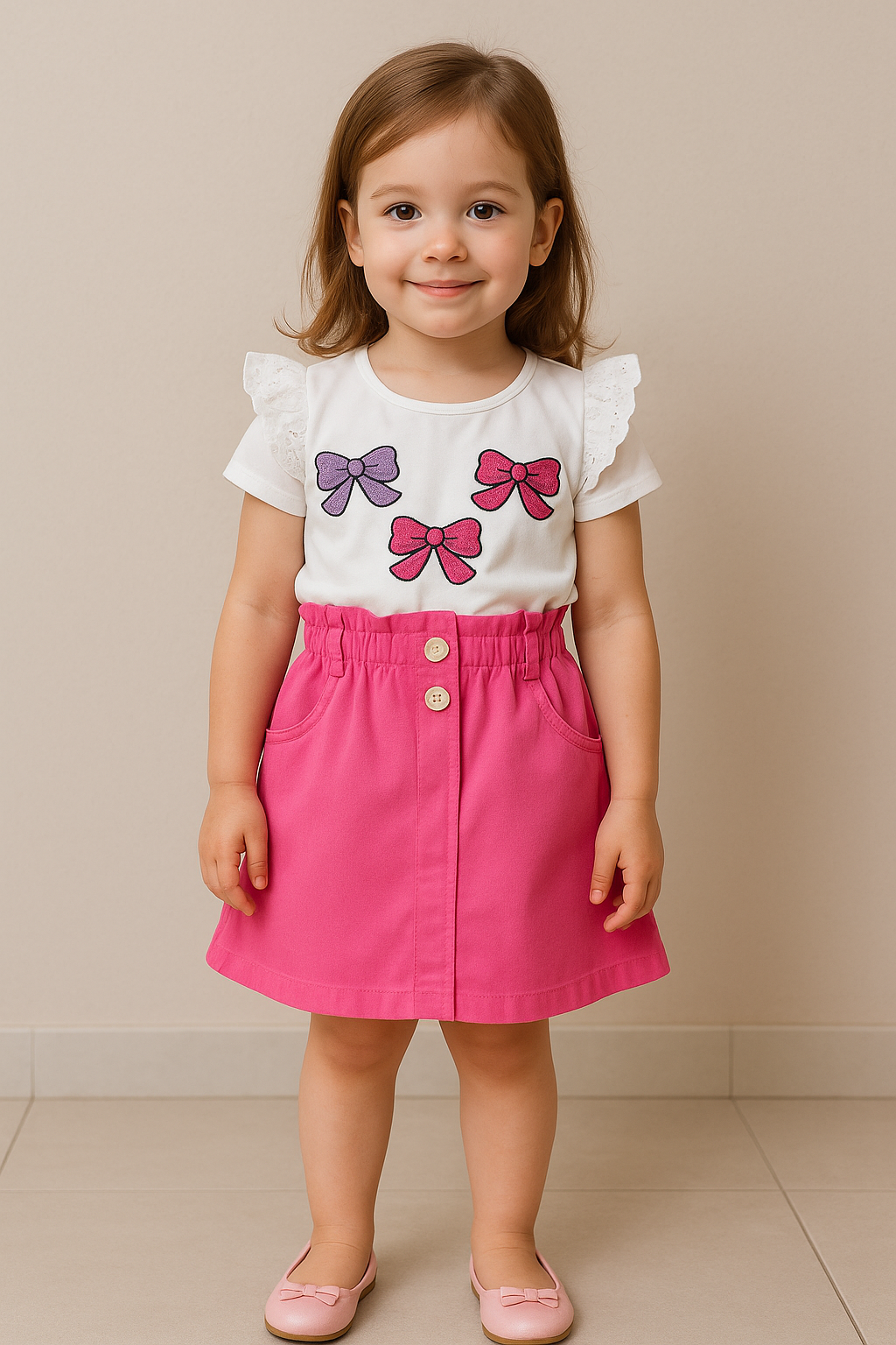 Jaju Baby Kız Çocuk Pembe Etek Kurdela İşlemeli Tshirt Takım