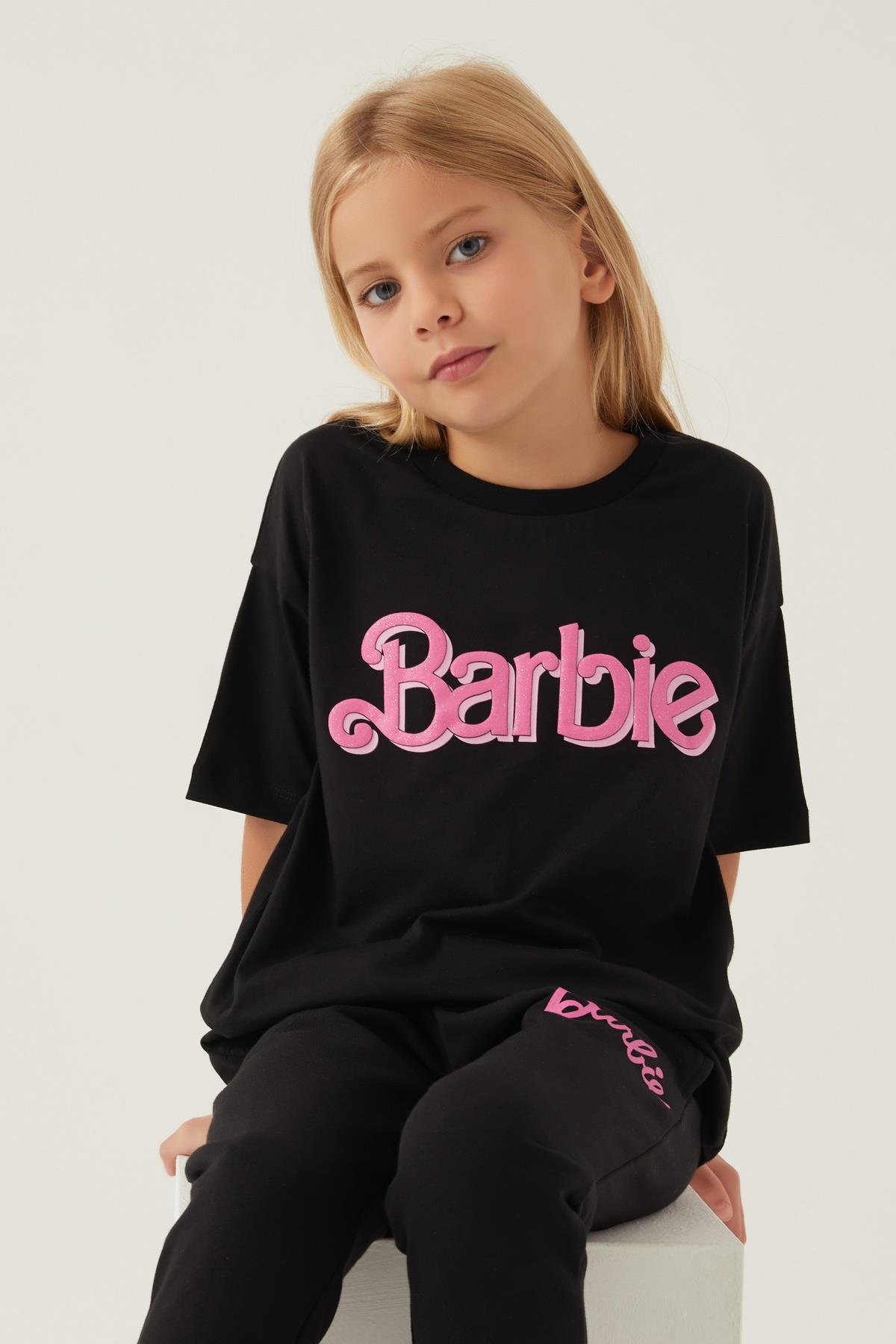 Jaju Baby  Kız Çocuk Siyah BARBİE Süprem - T-Shirt 