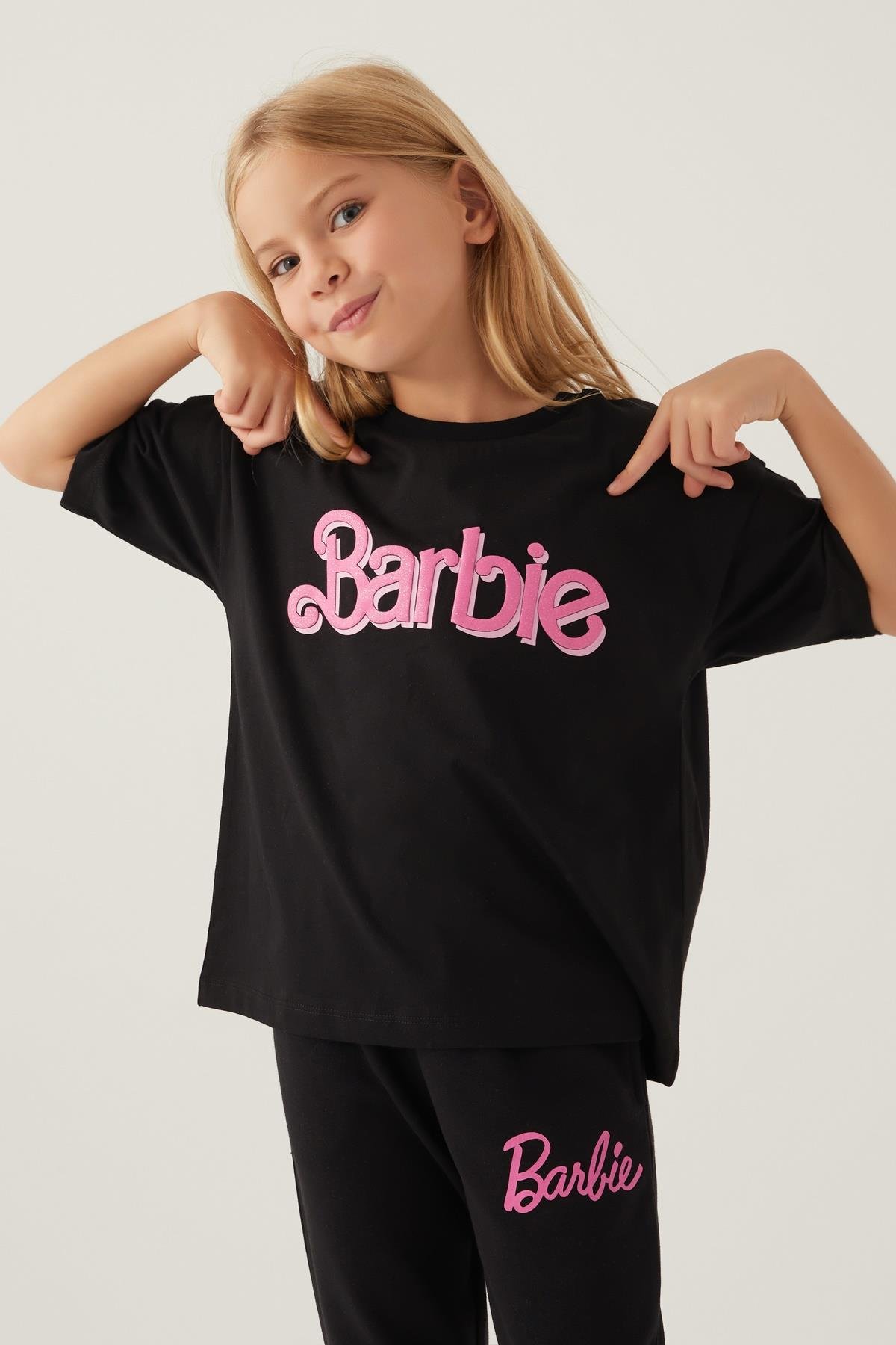Jaju Baby  Kız Çocuk Siyah BARBİE Süprem - T-Shirt 