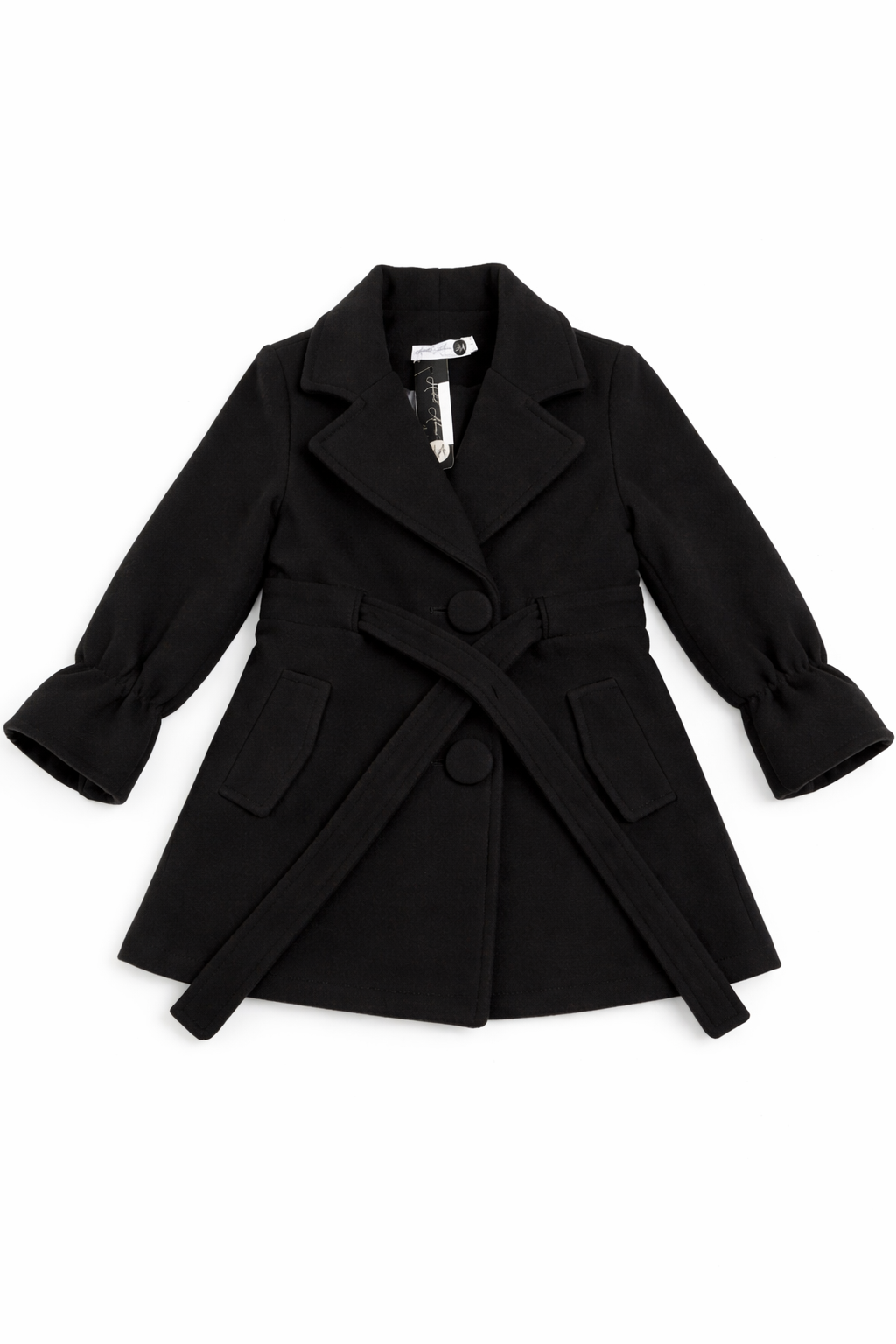 Jaju Baby Kolları Büzgülü Siyah Kaşe Kaban