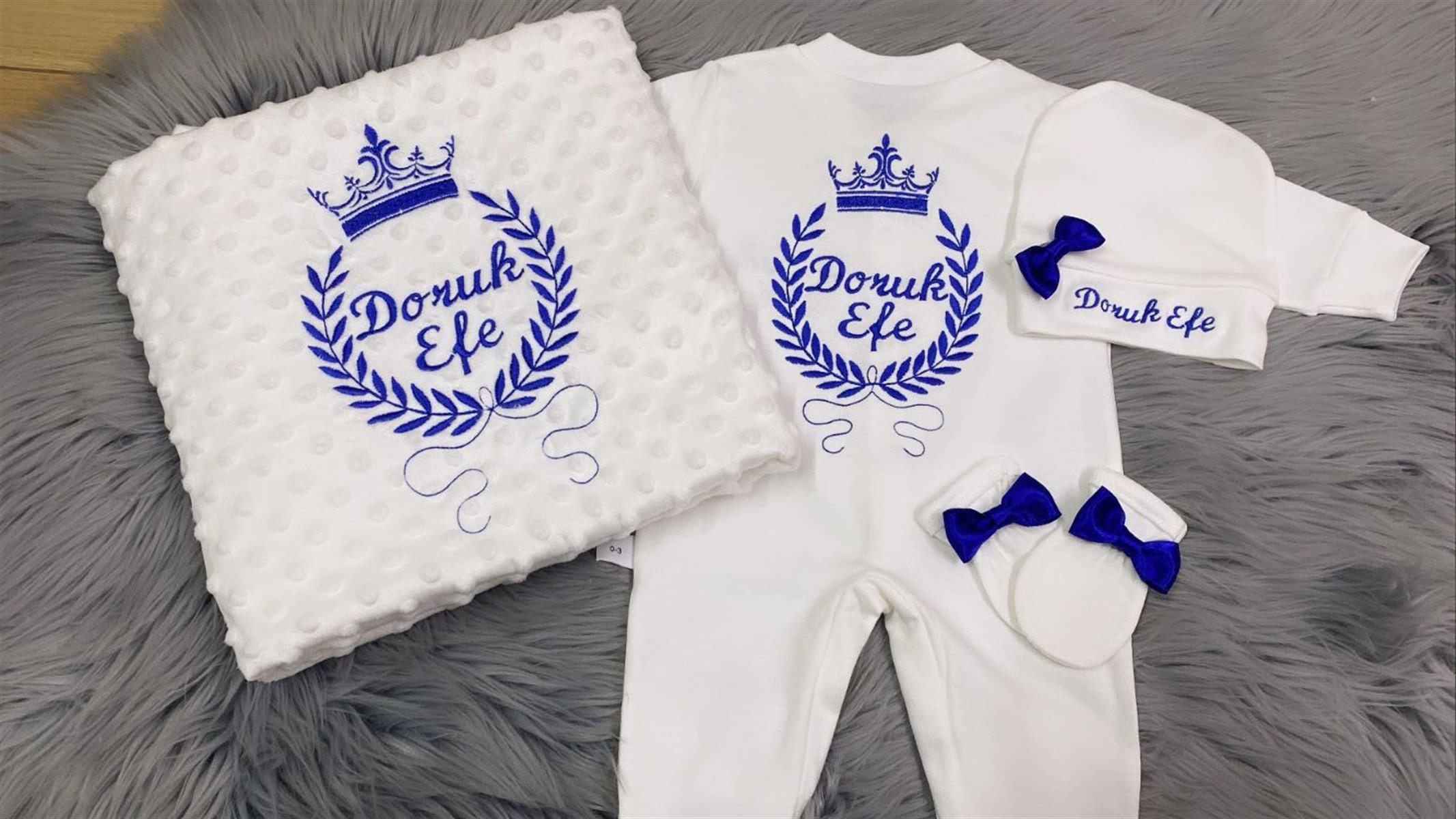 Jaju Baby Kral Taç ve İsim İşlemeli Bebek Tulum Set