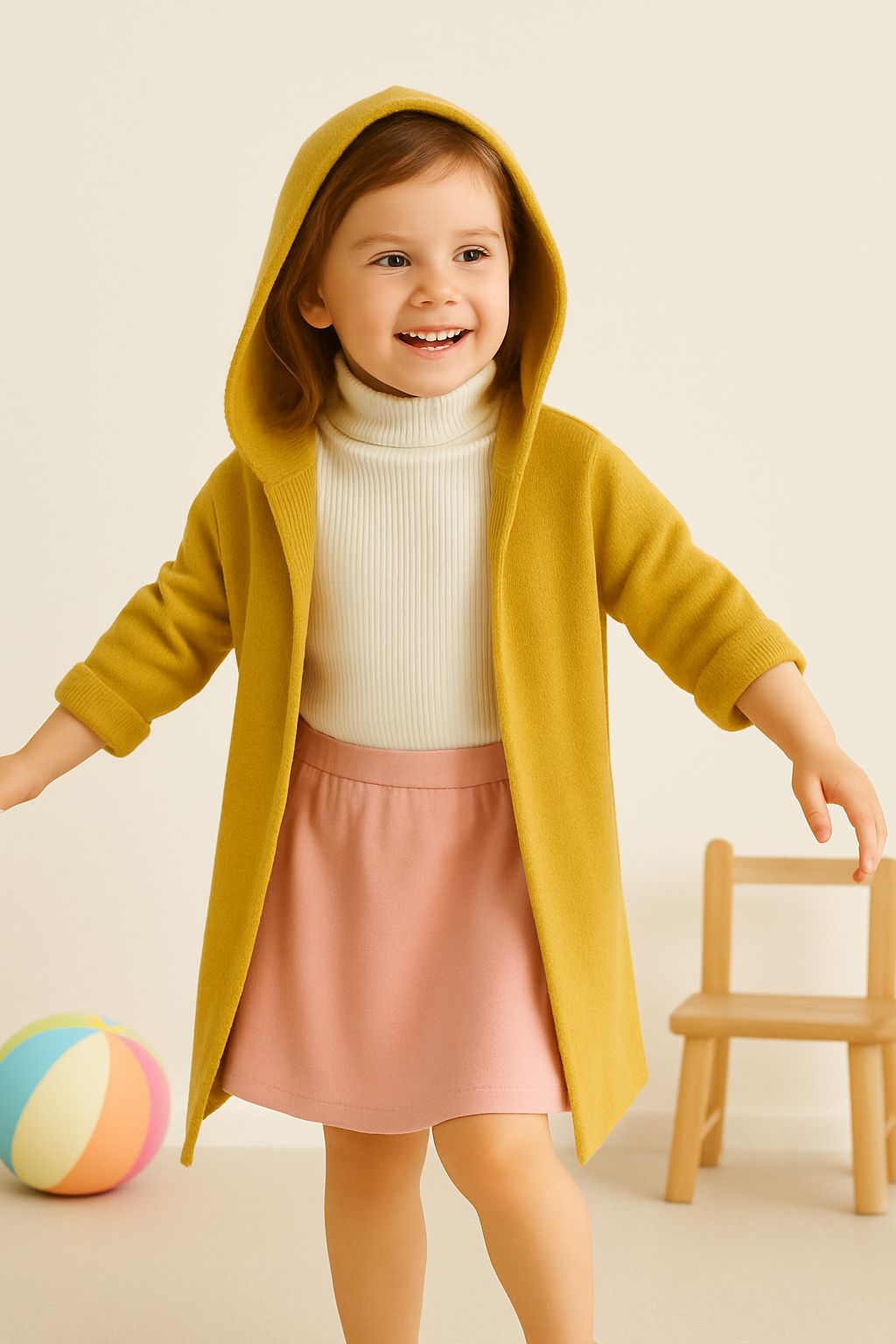 Jaju Baby Krem Boğazlı Sıfır Kol Kazak Ve Sarı Hırka Takım