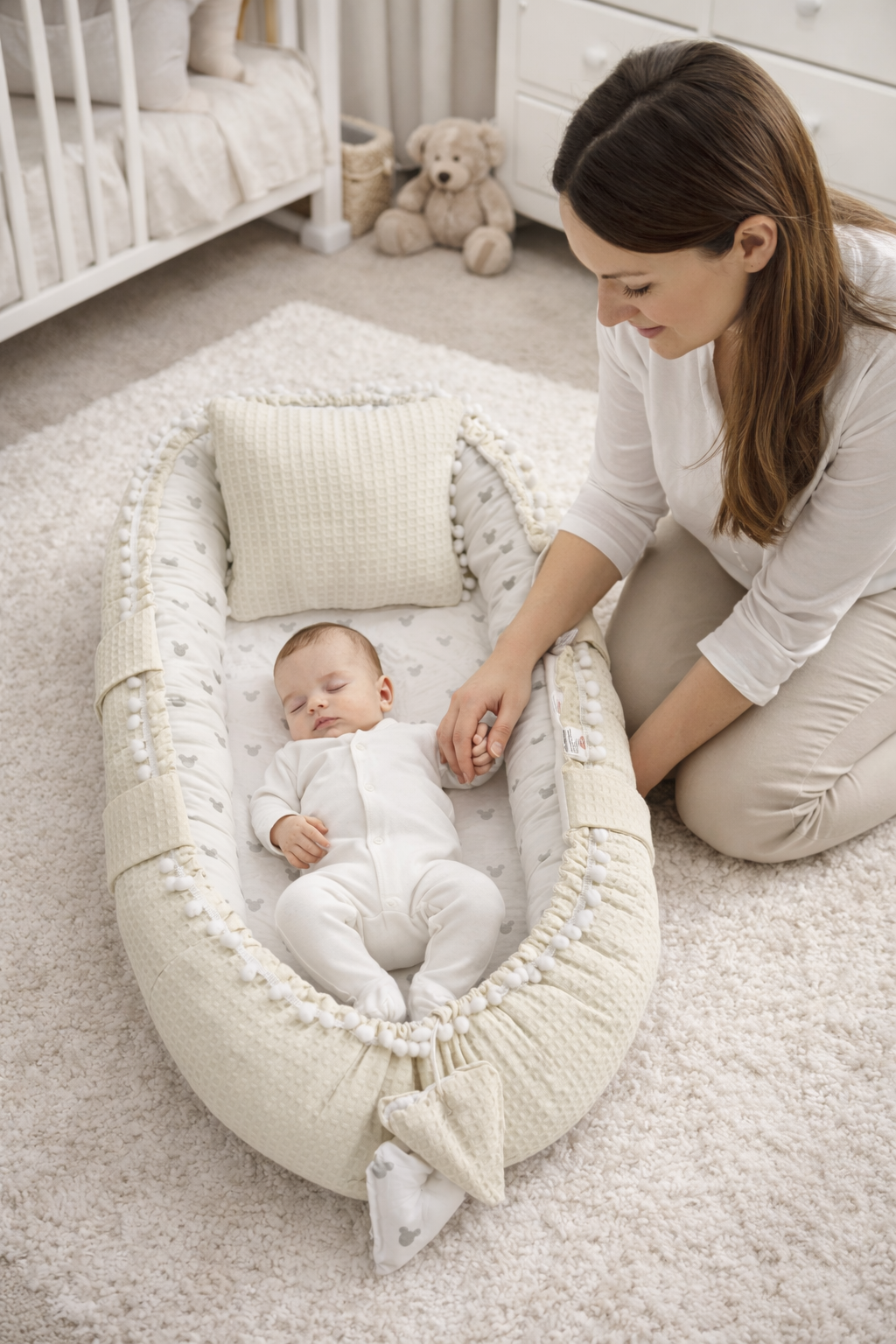 Jaju Baby Krem Pike Mickey Babynest ve Yastık