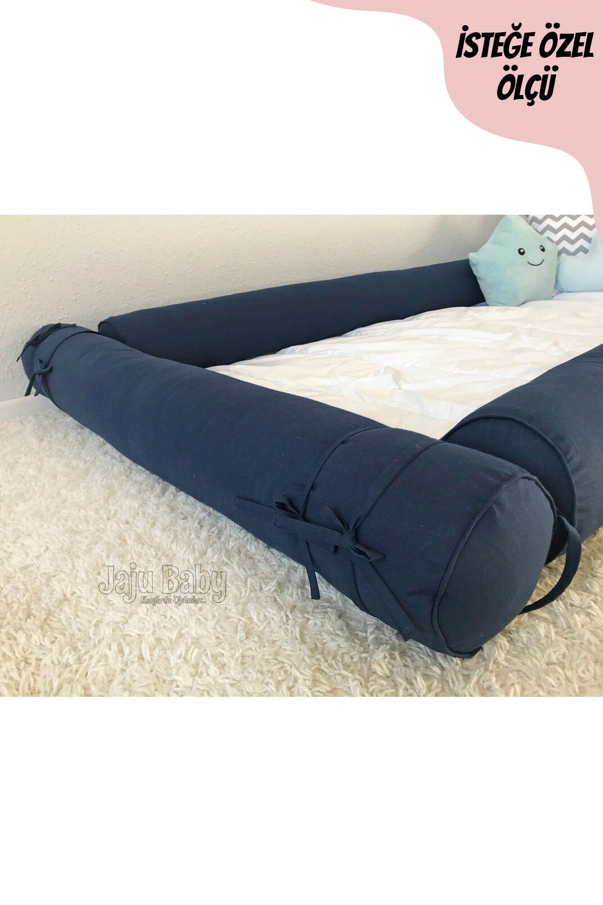 Jaju Baby Lacivert Montessori Yatak Bariyer Beşik Kenar Koruma Özel Ölçü
