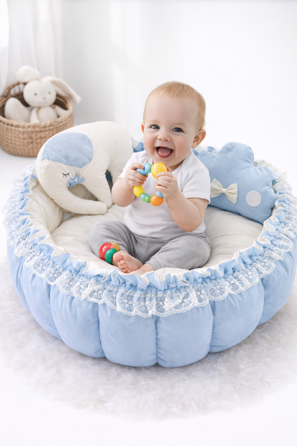 Jaju Baby Mavi Beyaz Kombin Açılır Oyun Minderi 