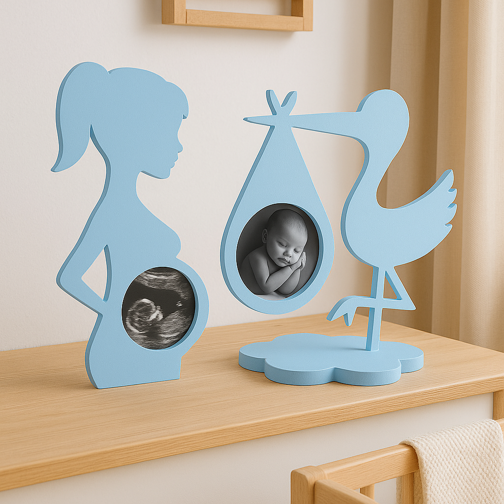 Jaju Baby Mavi Hamile Kadın  ve Leylek Dekoratif Fotoğraf Çerçevesi