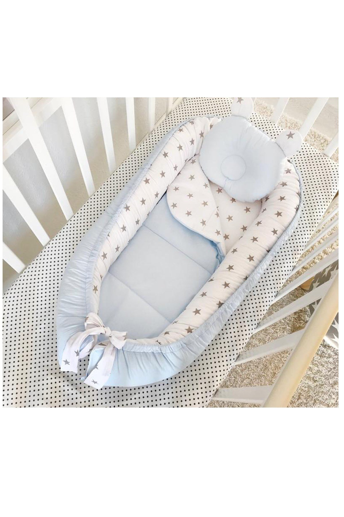 Jaju Baby Mavi İçi Yıldız Tasarım Lüx Ortopedik Babynest