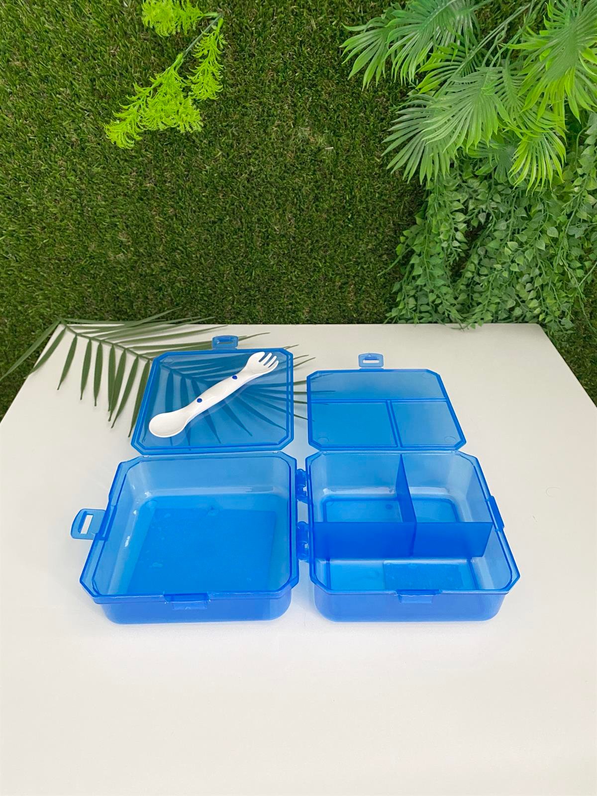 Jaju Baby Mavi Motor Resimli 2 Katlı Çatal Kaşık Hediyeli Beslenme Kutusu