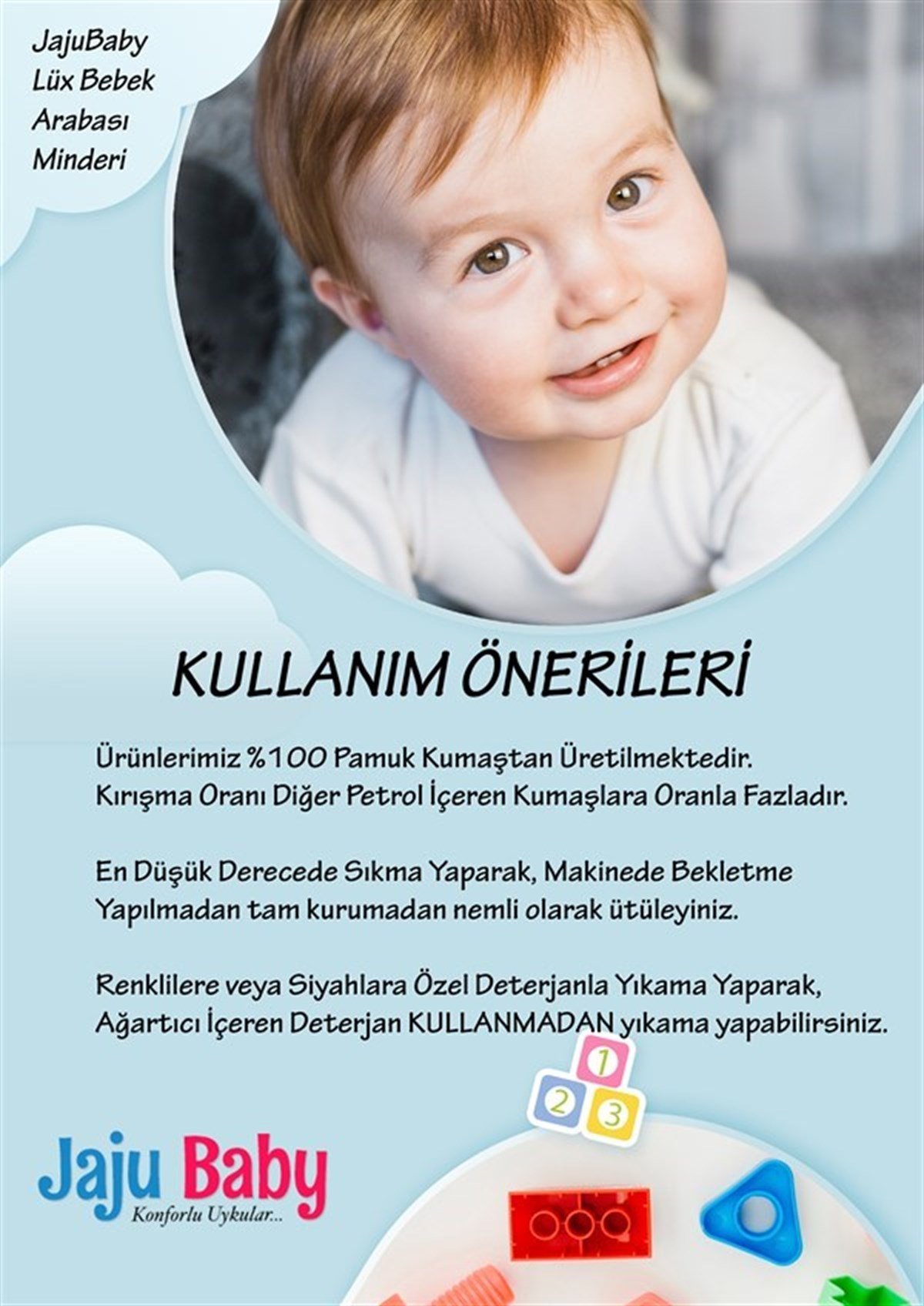 Jaju Baby Mavi Panda Bebek Arabası Minderi