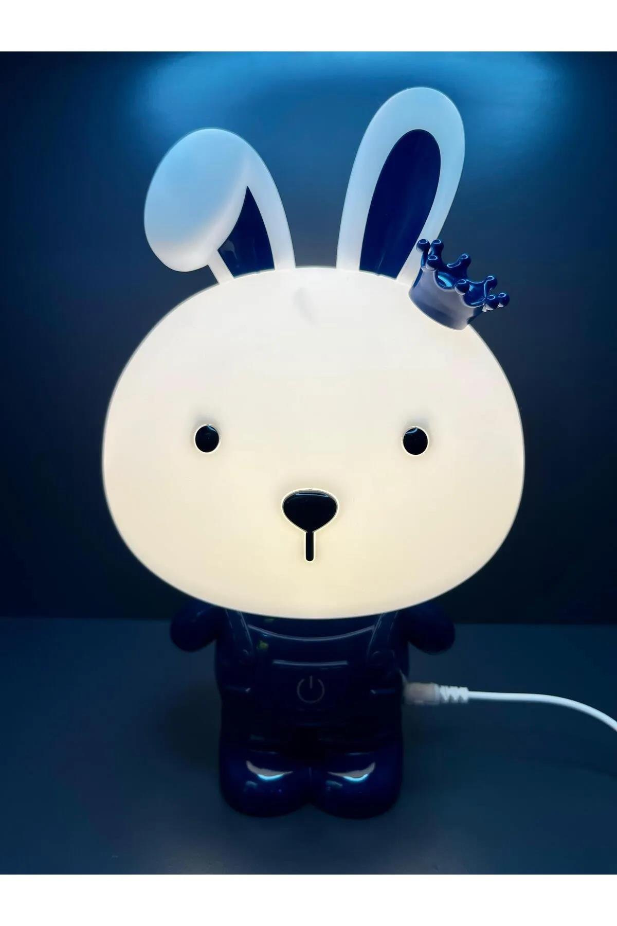 Jaju Baby Mavi Sevimli Tavşan Gece Lambası Büyük Boy Ayarlanabilir Işık Özellikli  23x15