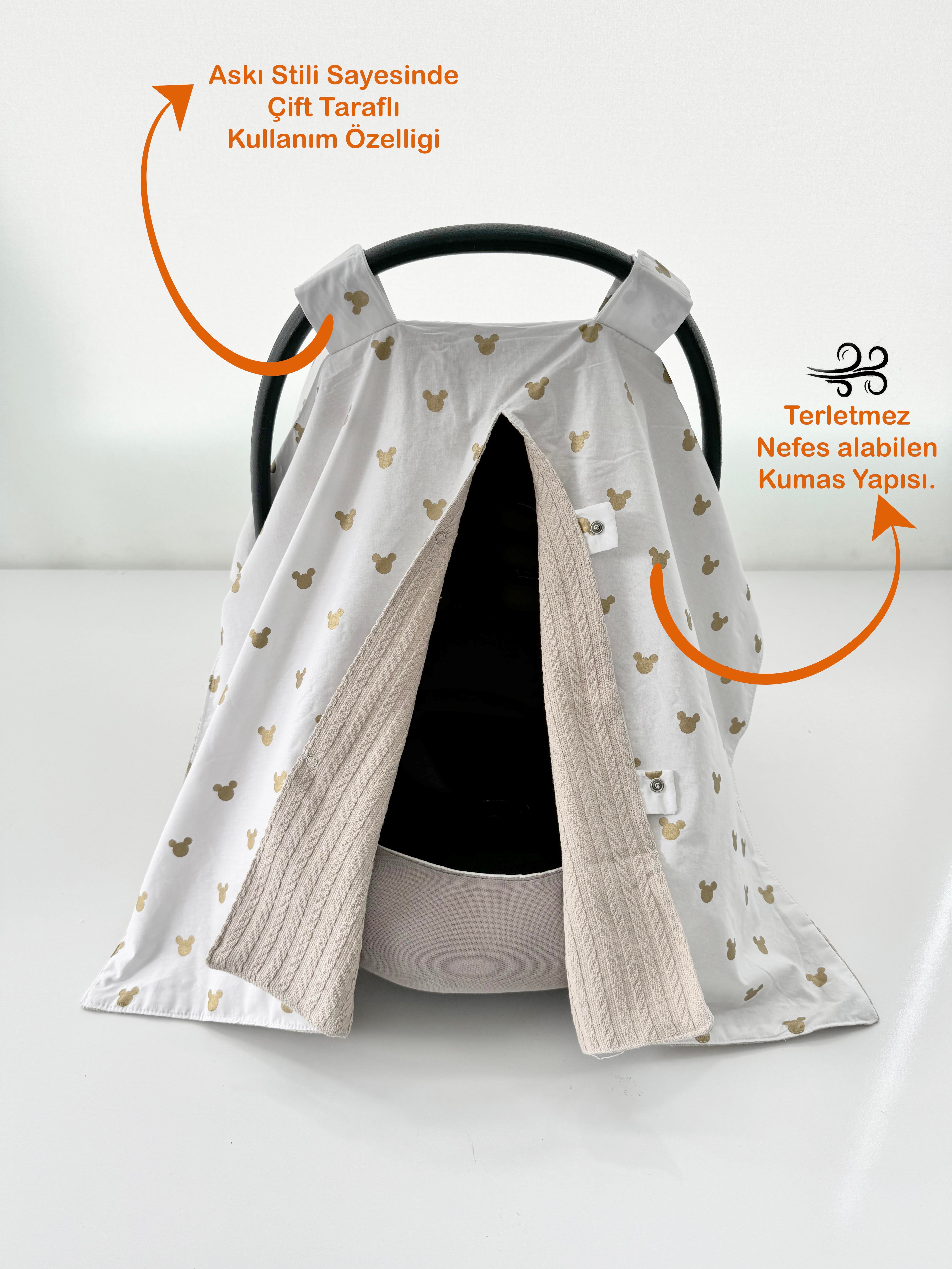 Jaju Baby Mavi Zigzag ve Yıldız Kombinli Puset Örtüsü ve İç Kılıfı